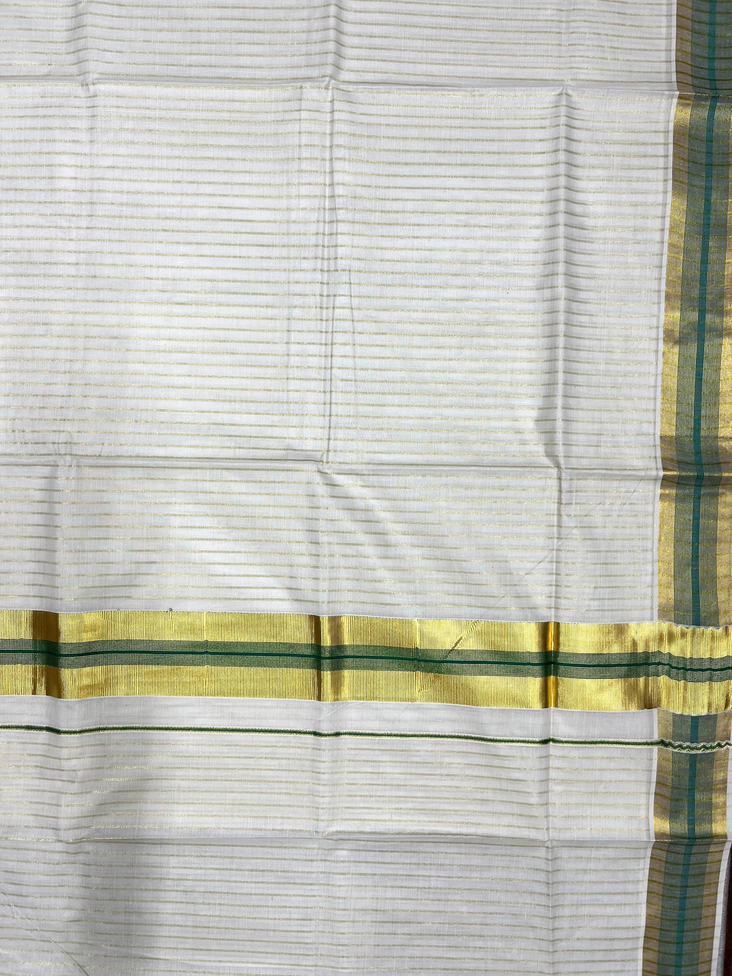 Southloom Pure Cotton Kerala Kasavu Lines Design Saree with Green Border