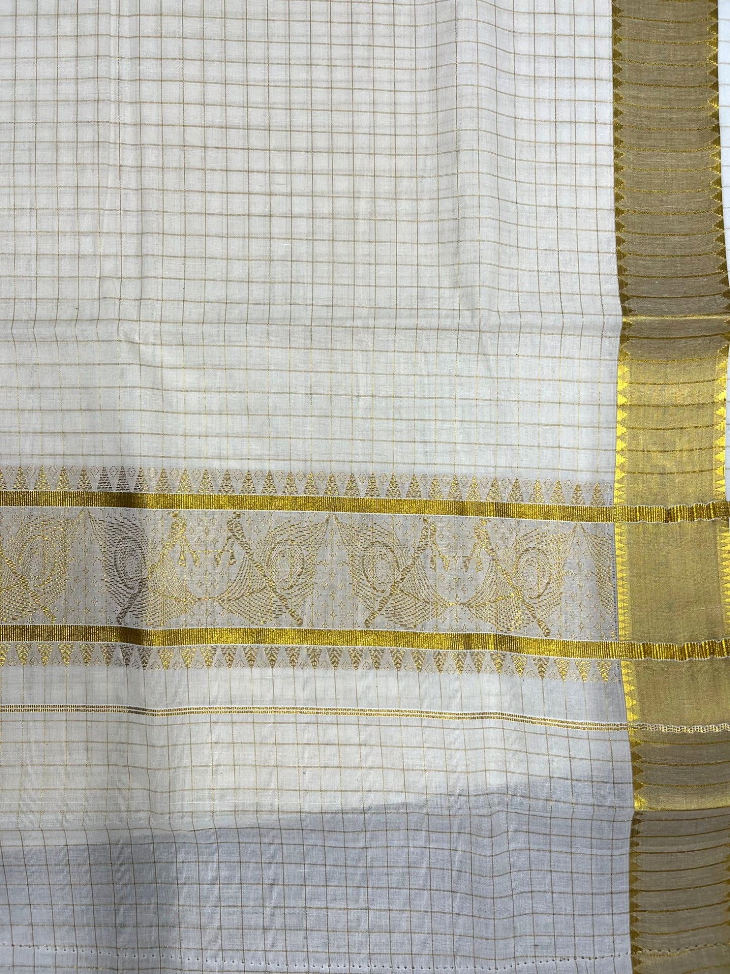 Southloom Pure Cotton Kerala Kasavu Check Saree with Woven Work