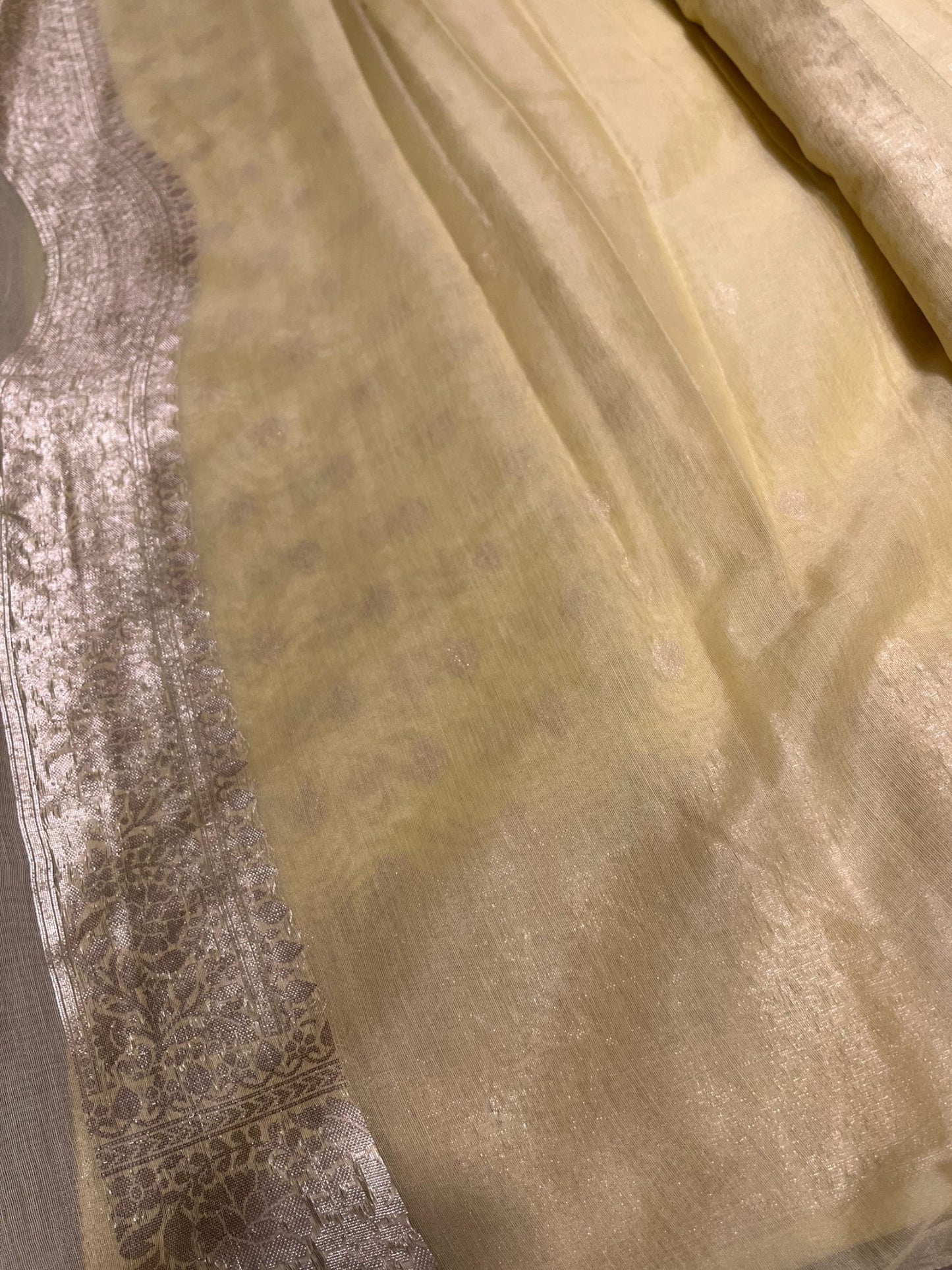 Southloom Cotton Banarasi Silk Saree with Woven Work on Body and Borders (Yellow)