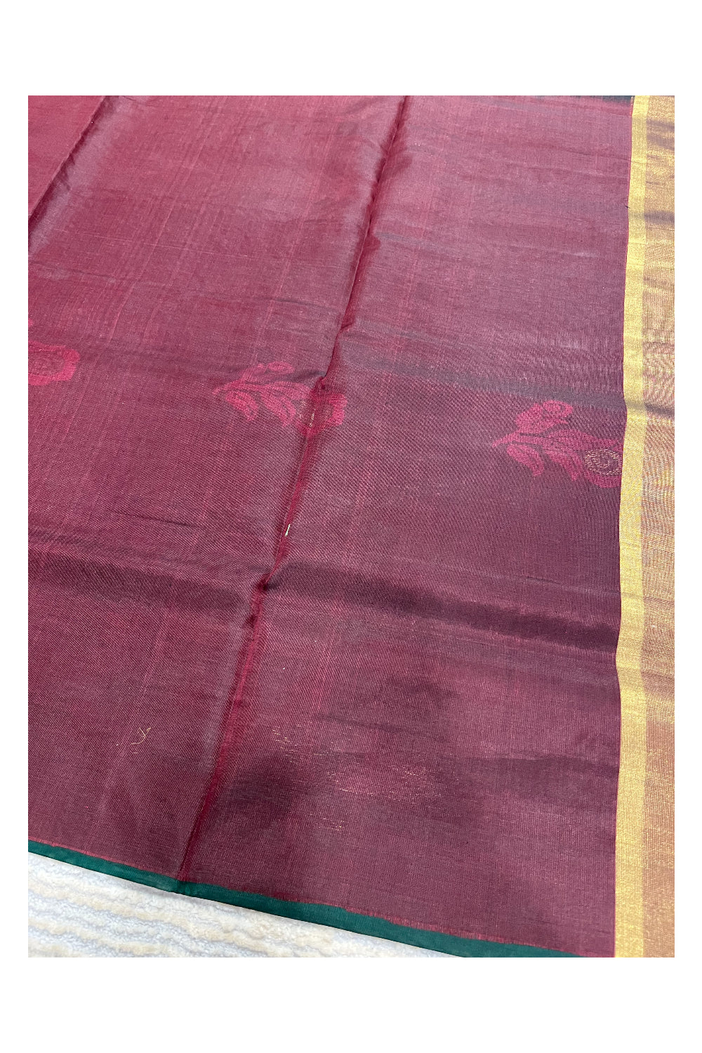 Southloom Pure Handloom Cotton Silk Saree With Handwoven Work Across Body and Blouse in Green And Maroon