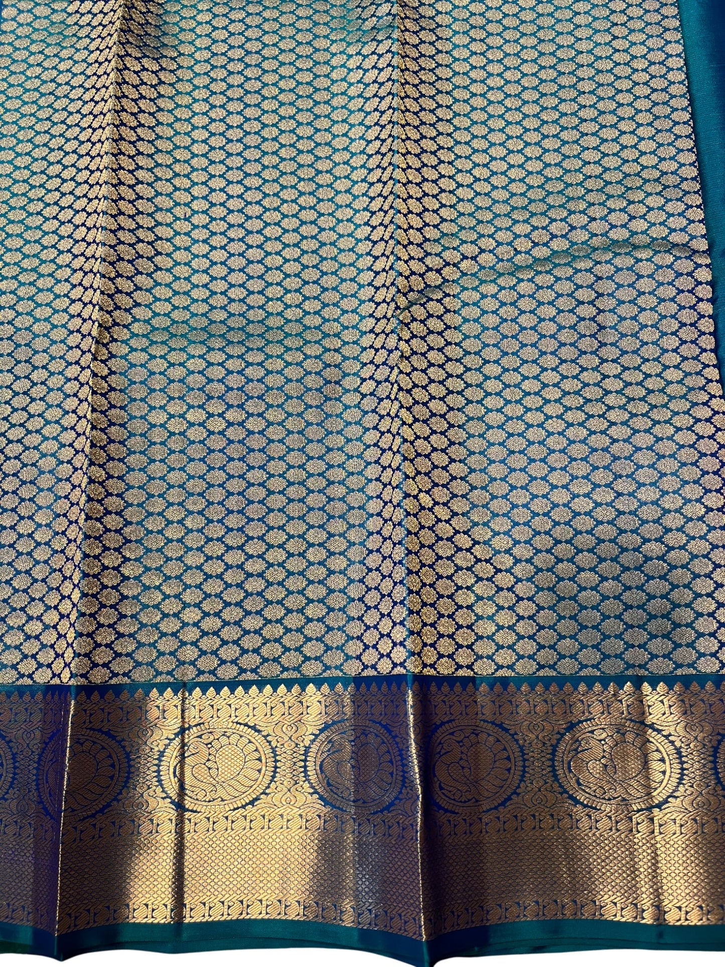 Southloom Pure Handloom Bridal Kanchipuram Silk Saree with Korvai Work (Blue)
