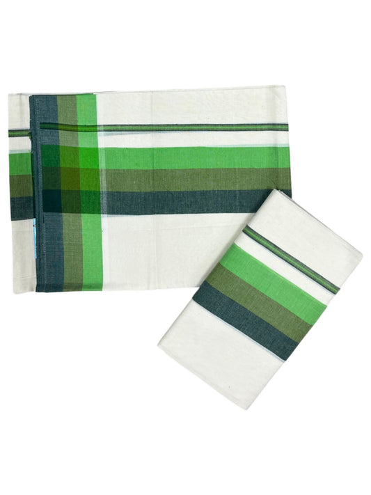 Southloom Pure Cotton Kerala Single Mulloth Set Mundu (Mundum Neriyathum) Green Border in 2.50 mtrs SL243