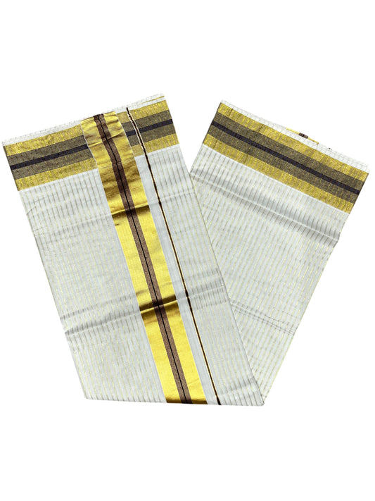 Southloom Pure Cotton Kerala Kasavu Lines Design Saree with Brown Border