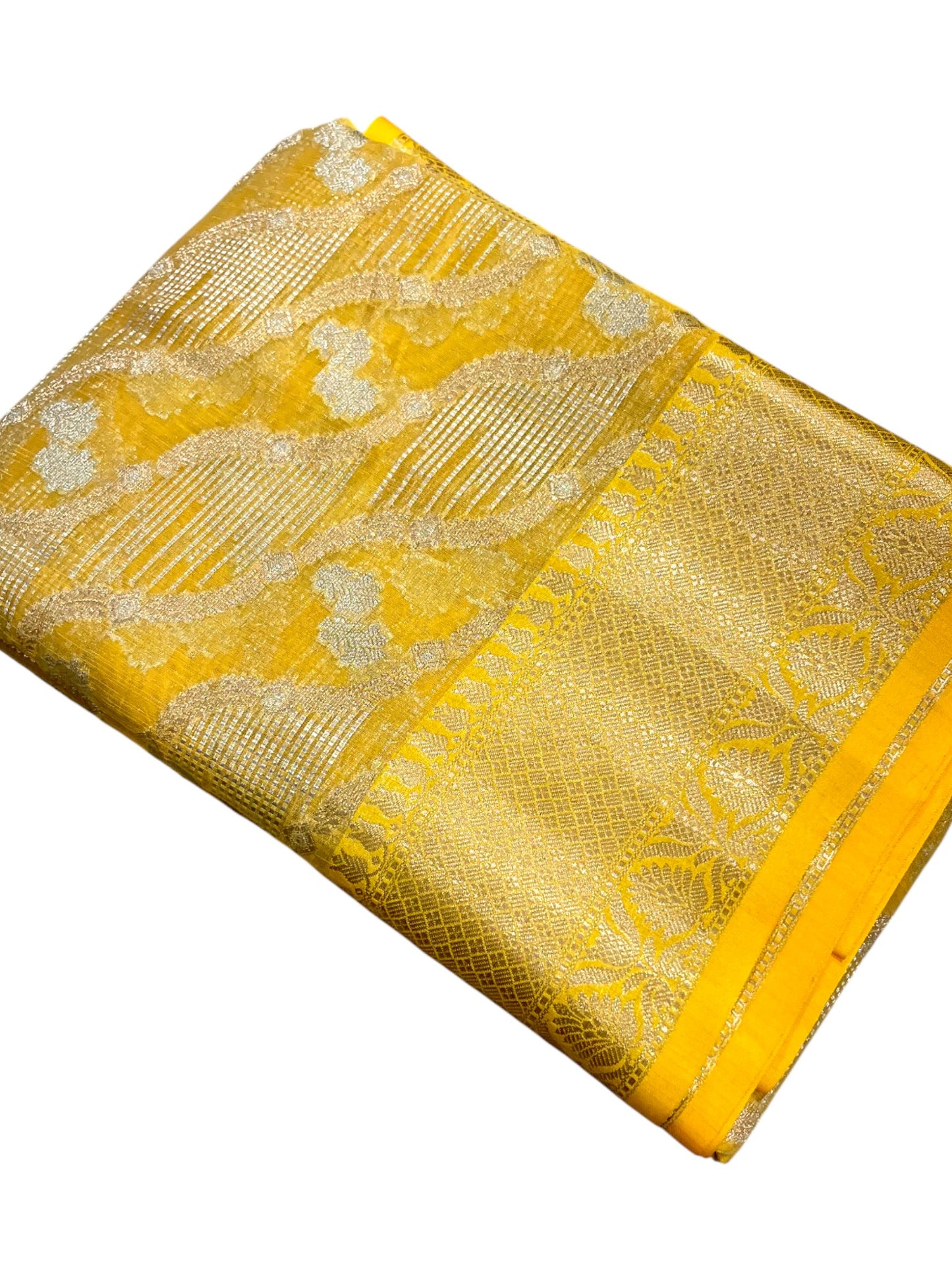 Southloom Tissue Banarasi Silk Saree with Woven Work on Body and Borders (Yellow)
