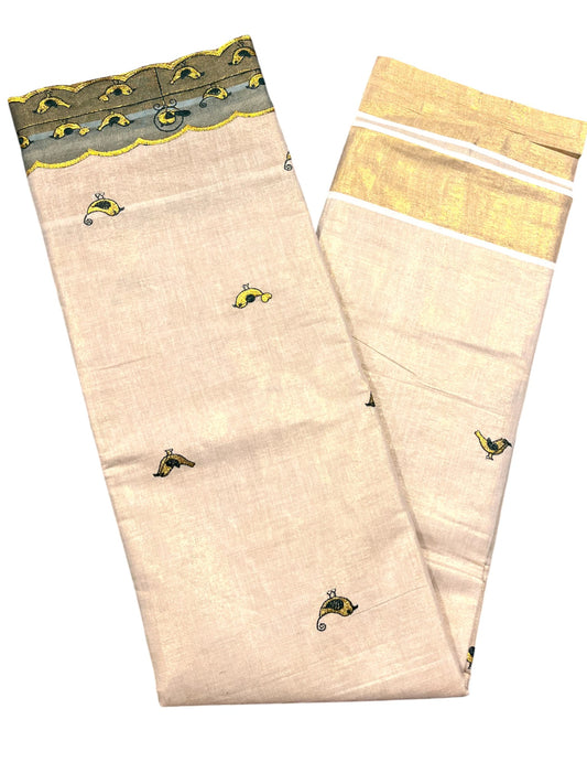 Southloom Tissue Kerala Kasavu Saree with Embroidery Design