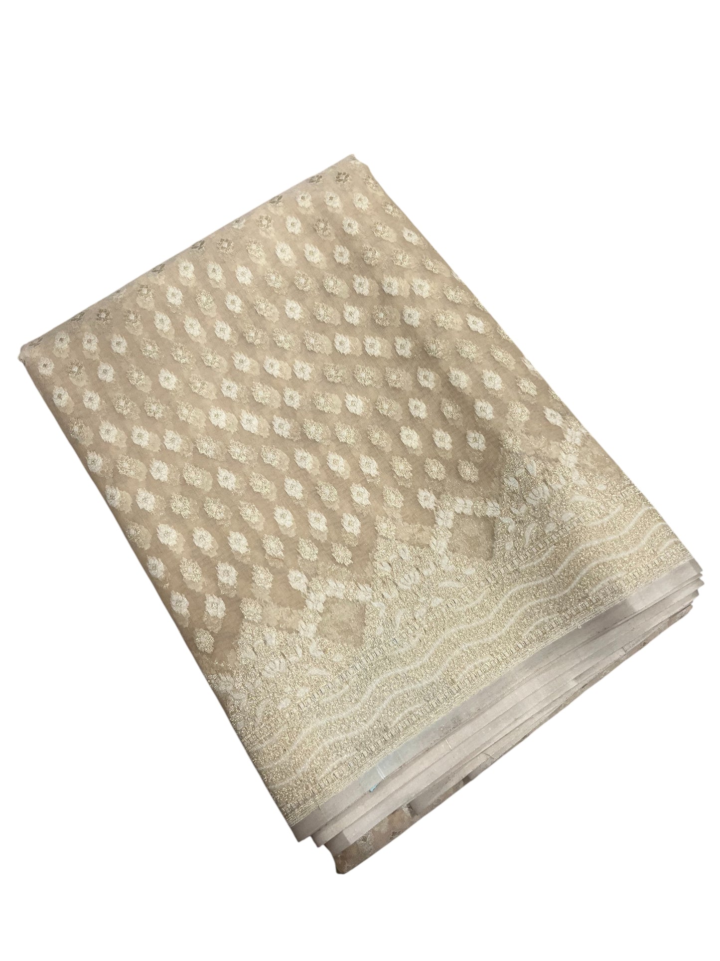 Southloom Cotton Banarasi Silk Saree with Woven Work on Body and Borders (Beige)