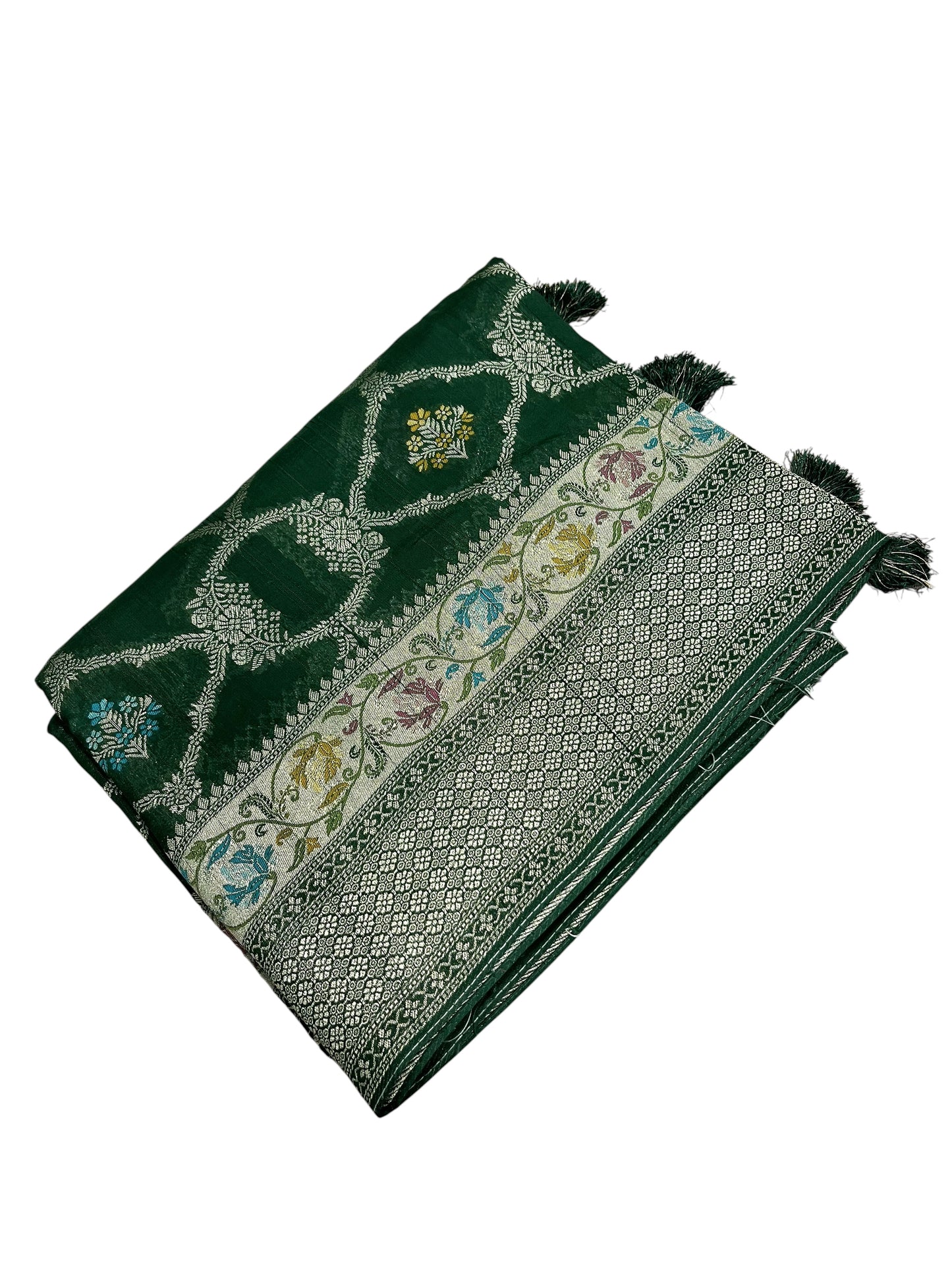 Southloom Banarasi Silk Saree with Woven Work on Body and Borders (Green & Purple)
