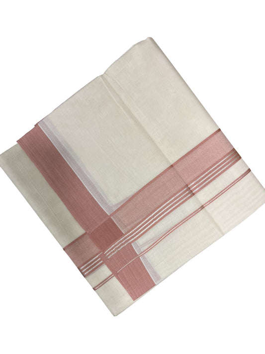 Southloom Kerala Pure Cotton Double Mundu with Peach And Silver Lines Border (South Indian Dhoti)