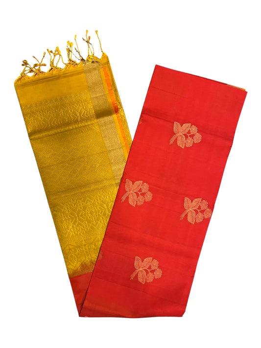 Southloom Pure Handloom Kanchipuram Silk Saree with Butta Work (Yellow & Orange)