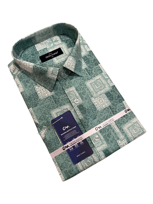 Southloom Pure Cotton Green Printed Shirt (XL HS)