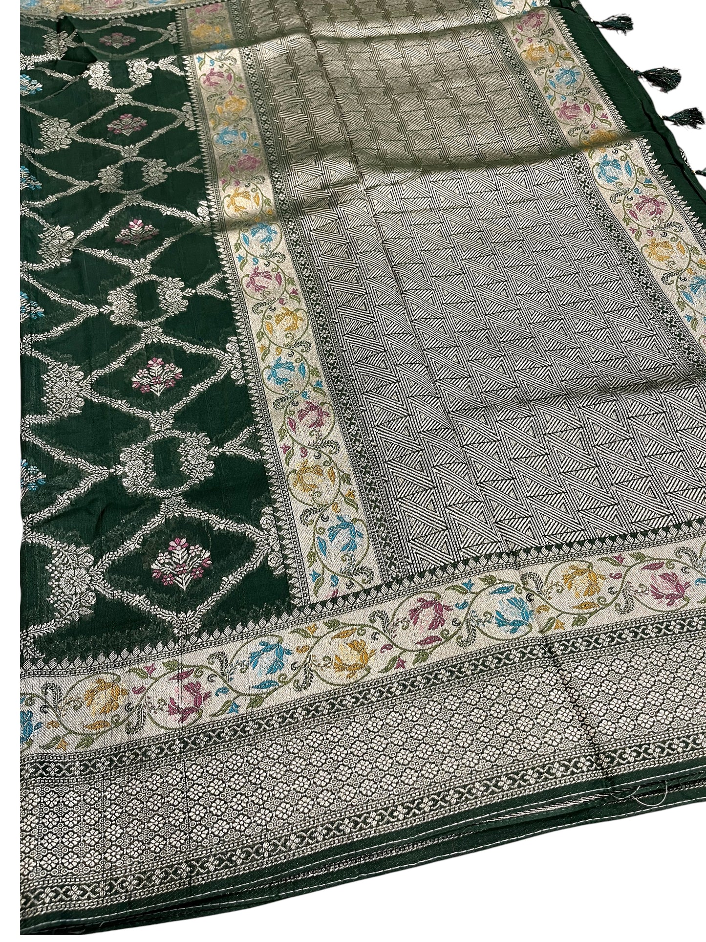 Southloom Banarasi Silk Saree with Woven Work on Body and Borders (Green & Purple)