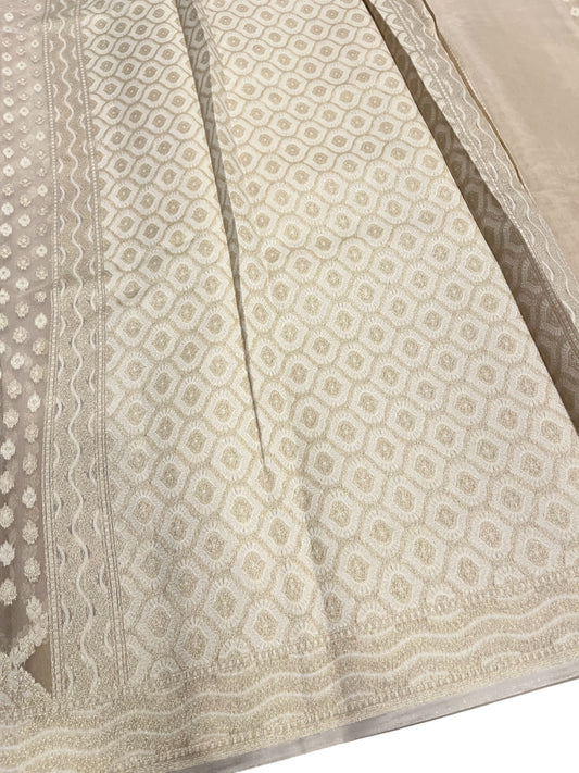 Southloom Cotton Banarasi Silk Saree with Woven Work on Body and Borders (Beige)