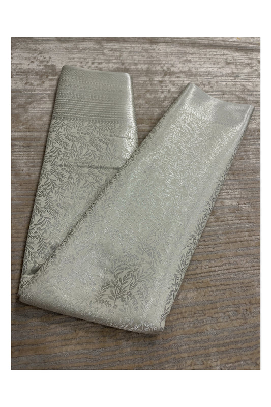 Southloom Brocade Silk Saree with Silver Zari Work in Off White Pastel Shade