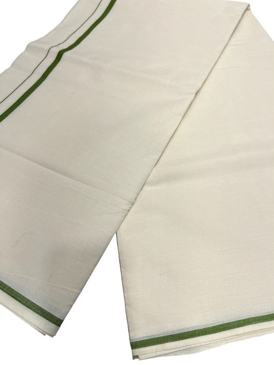 Southloom Kerala Cotton Plain Saree with Olive Green Puliyilakkara Border
