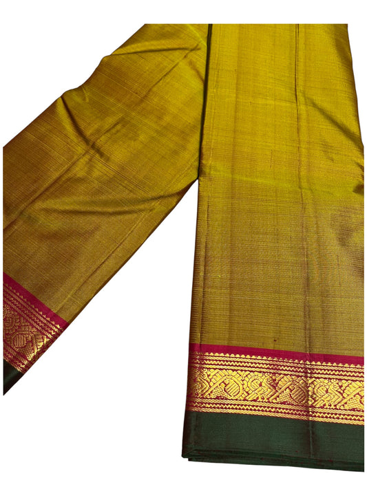 Southloom Pure Handloom Bridal Kanchipuram Silk Saree with Korvai Work (Green & Pink)