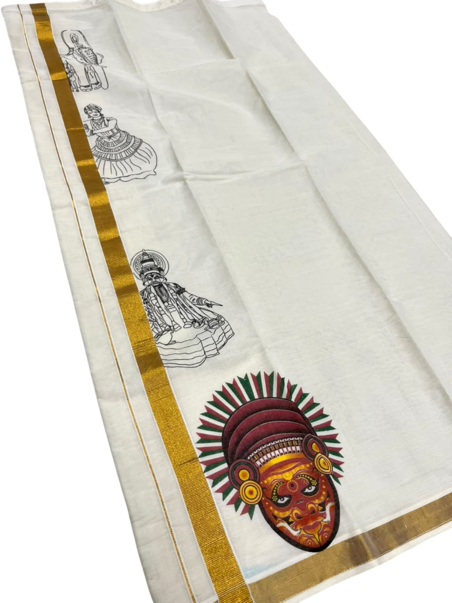 Southloom Cotton Kasavu Printed Kids's Velcro Mundu SLK