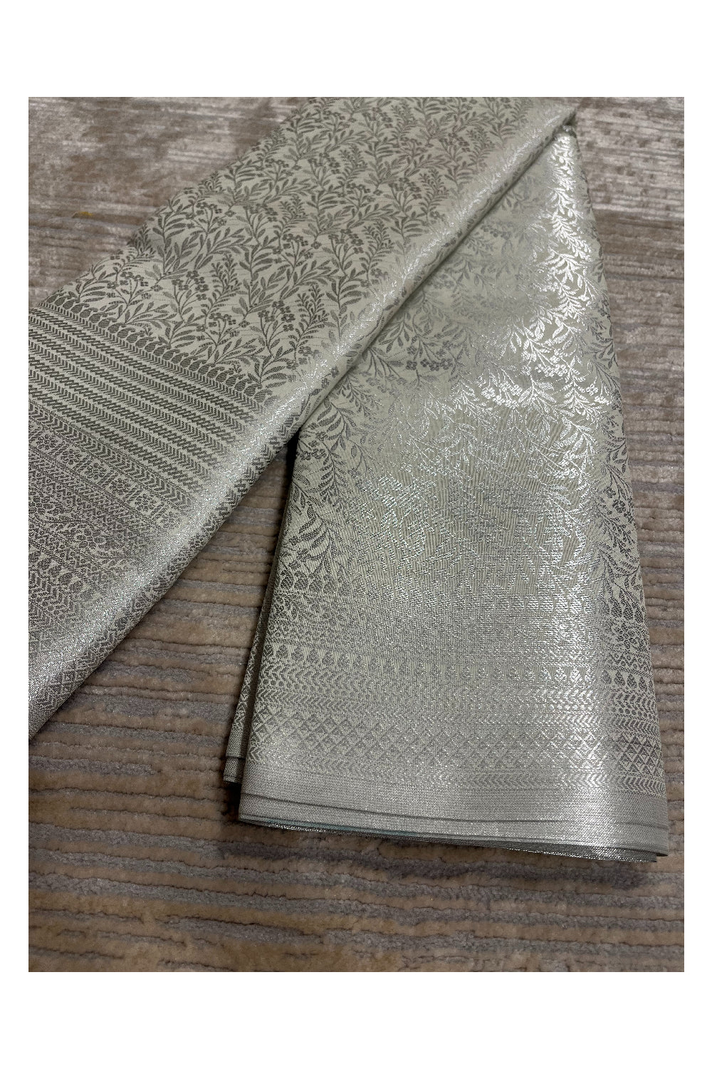 Southloom Banarasi Silver Zari Brocade Work Silk Saree in Off White Pastel Shade