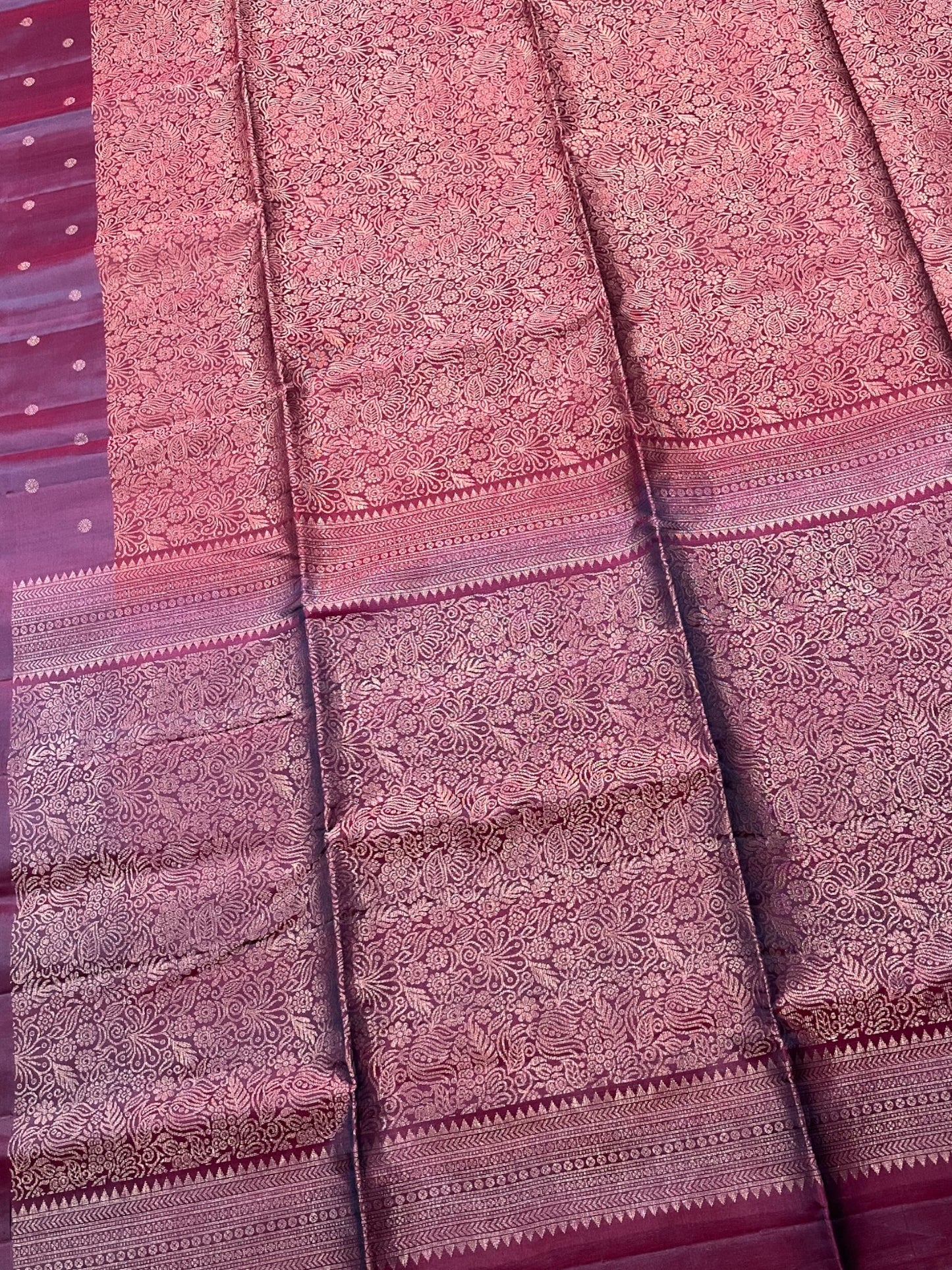 Southloom Pure Handloom Bridal Kanchipuram Silk Saree with Korvai Work (Purple)