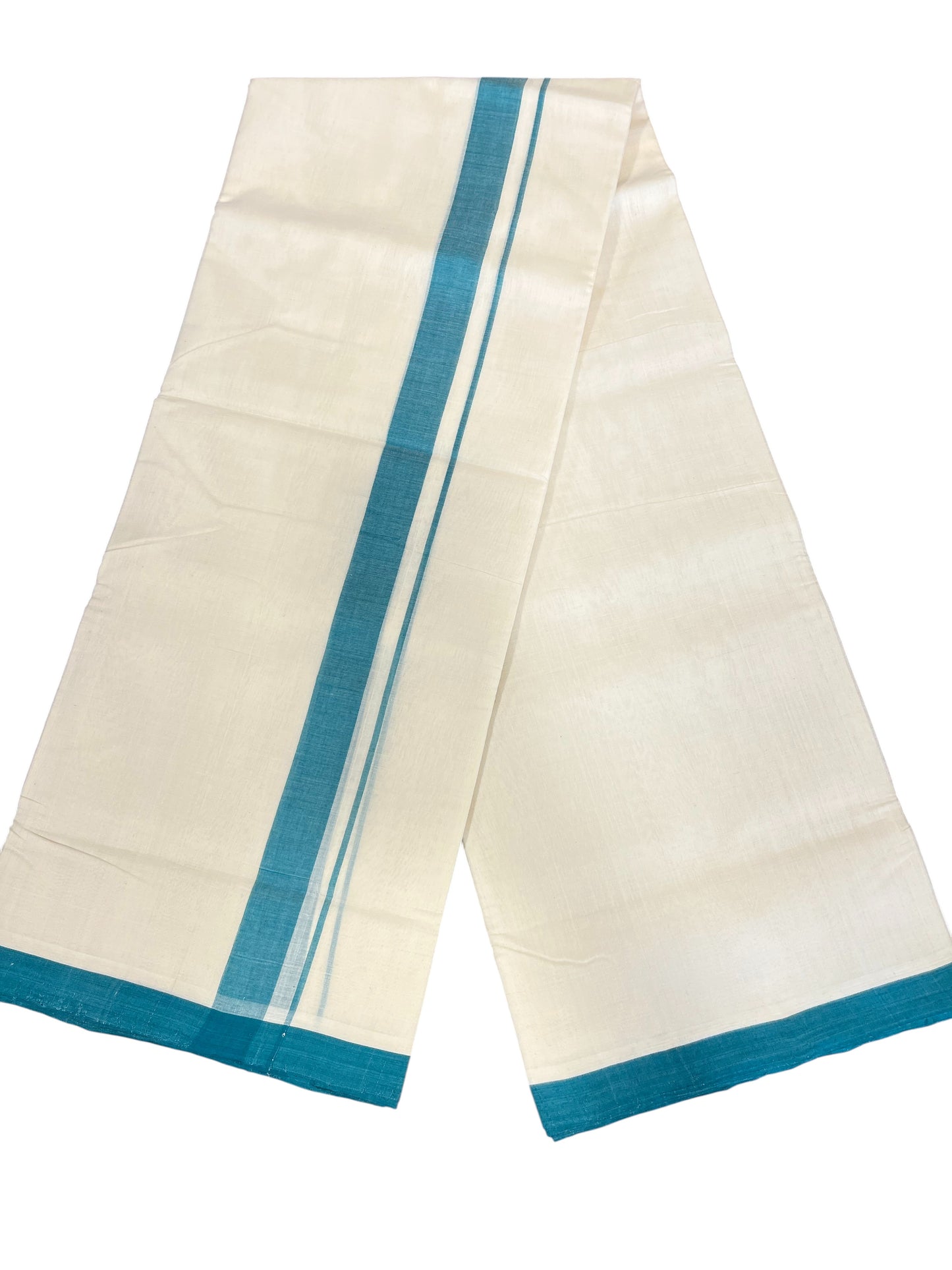 Southloom Premium Handloom Cotton Double Mundu with Blue Border