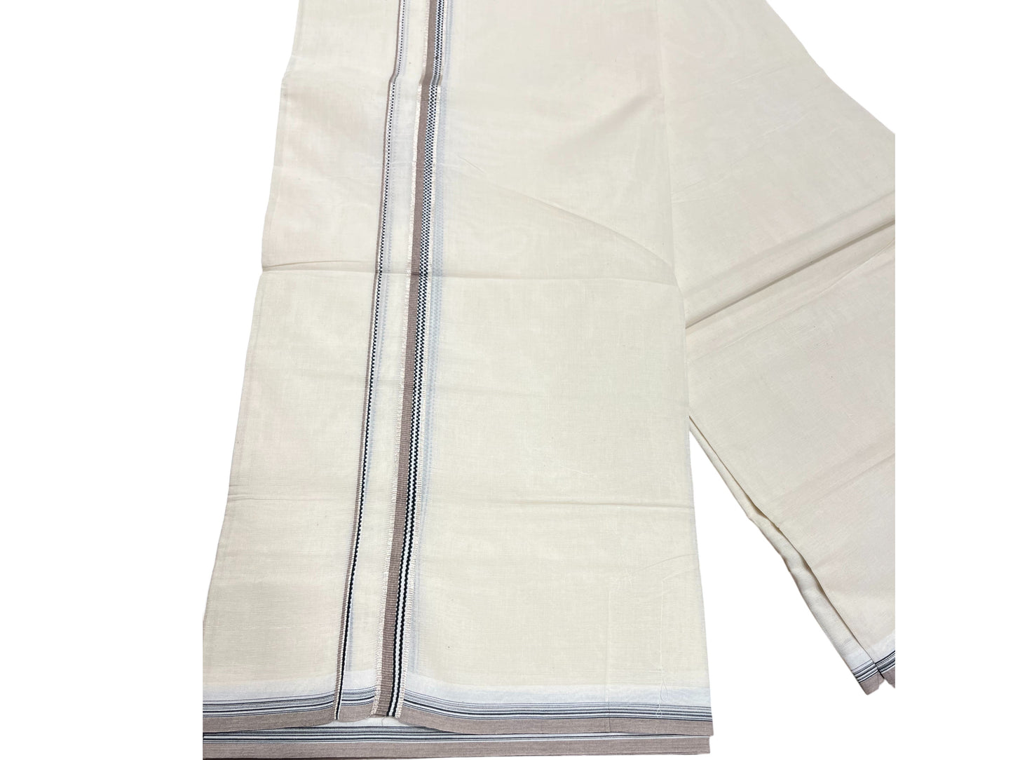 Southloom Pure Cotton Mundu with silver and Gray Border (South Indian Kerala Dhoti)