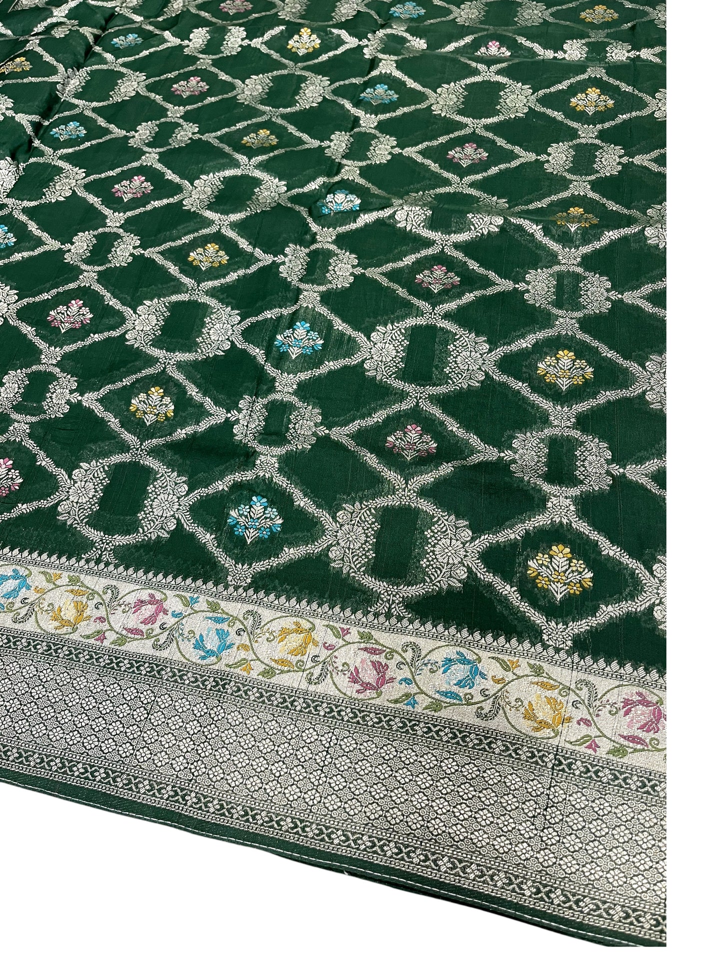 Southloom Banarasi Silk Saree with Woven Work on Body and Borders (Green & Purple)