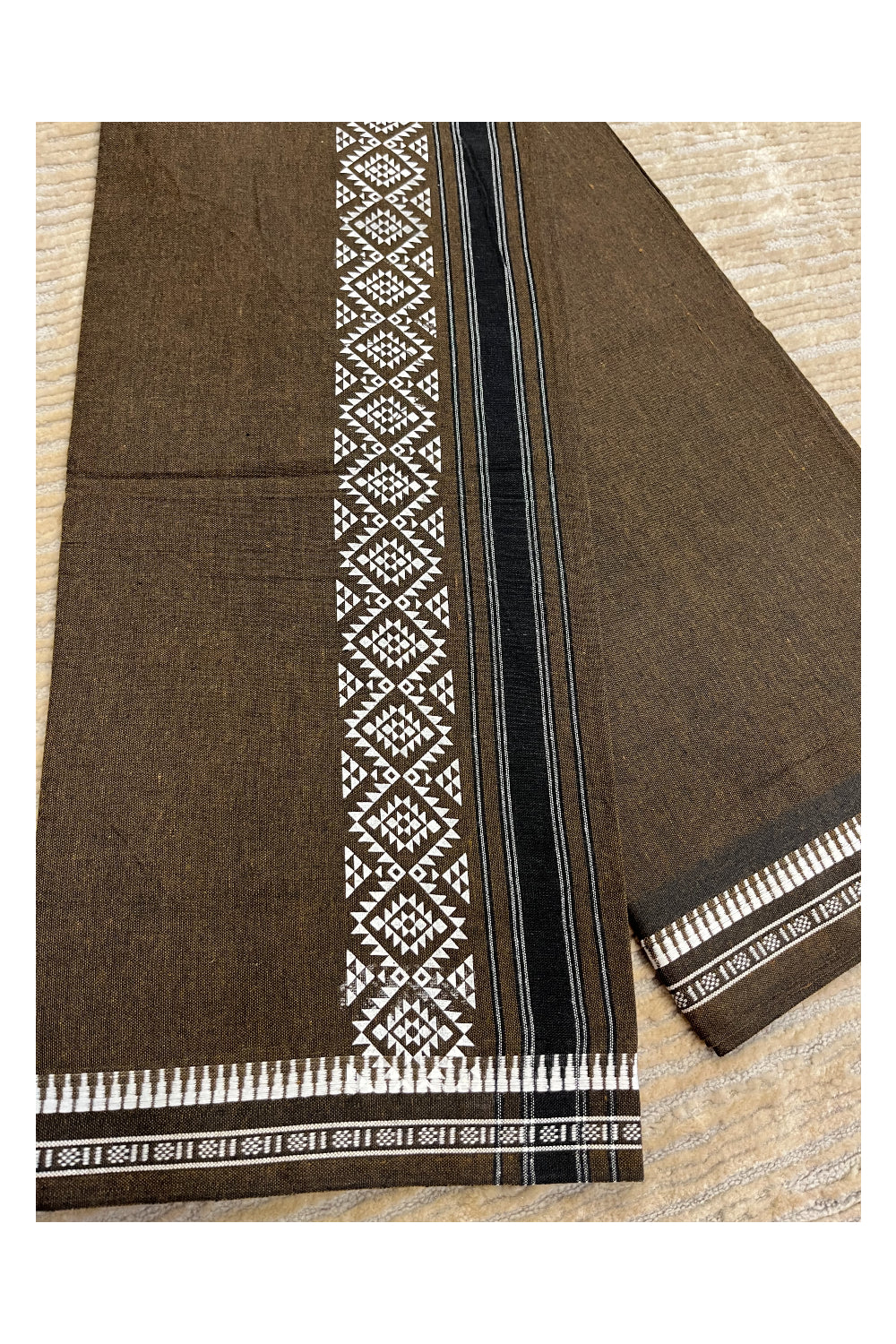 Southloom Brown Printed Single Mundu / Otta Mundu / Lungi (South Indian Kerala Dhoti)