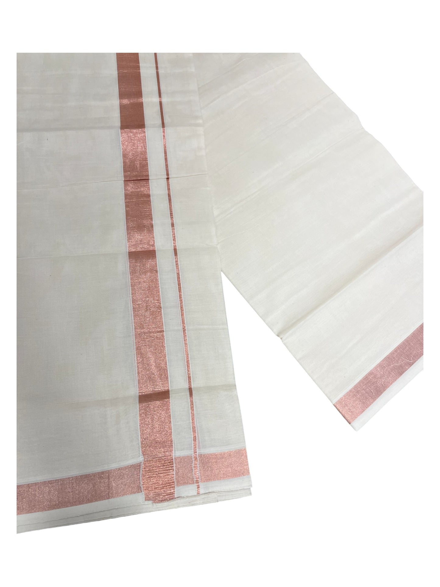 Southloom Pure Cotton Double Mundu With Rose Golden Border (South Indian Kerala Dhoti)