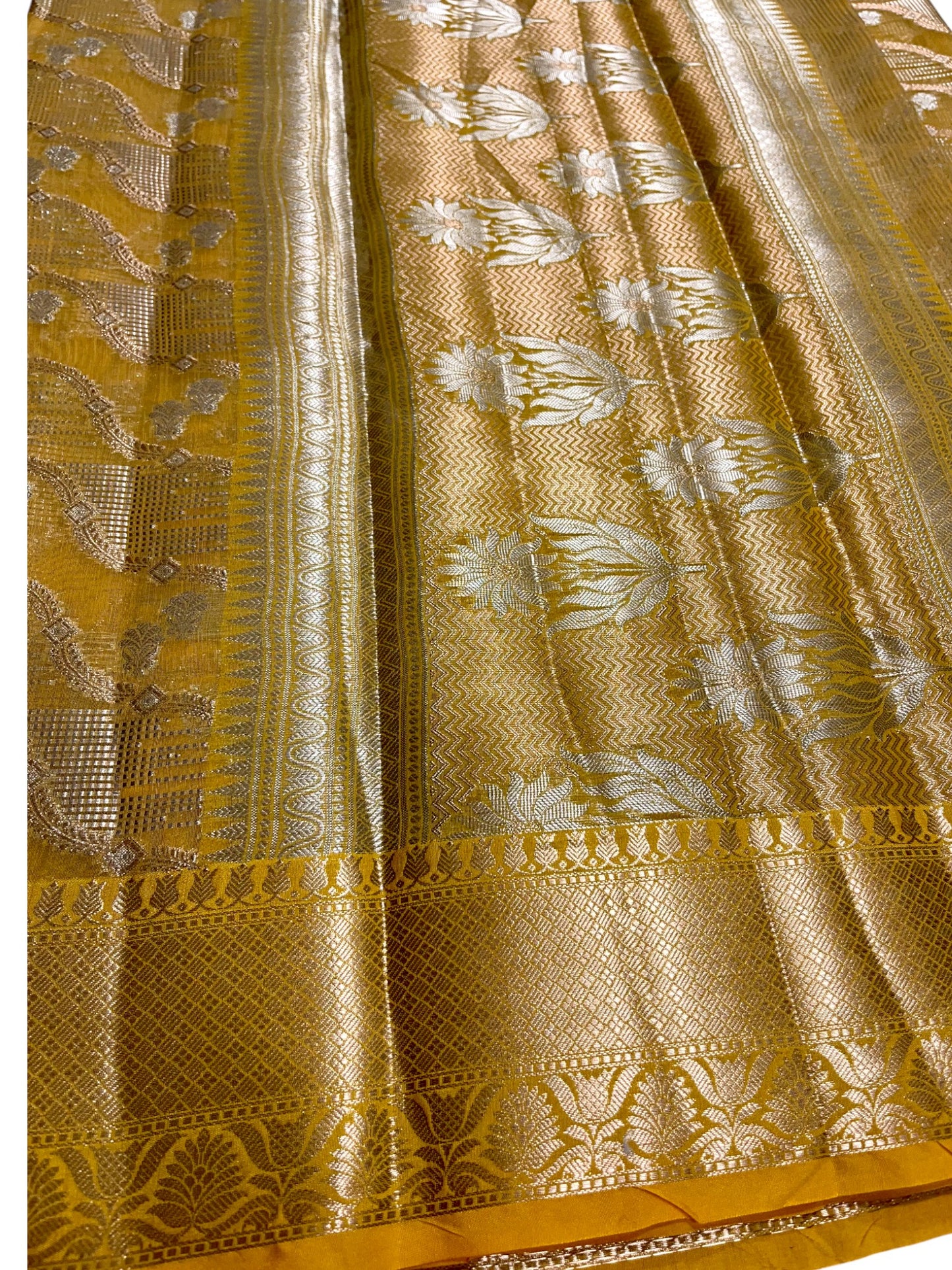 Southloom Tissue Banarasi Silk Saree with Woven Work on Body and Borders (Yellow)