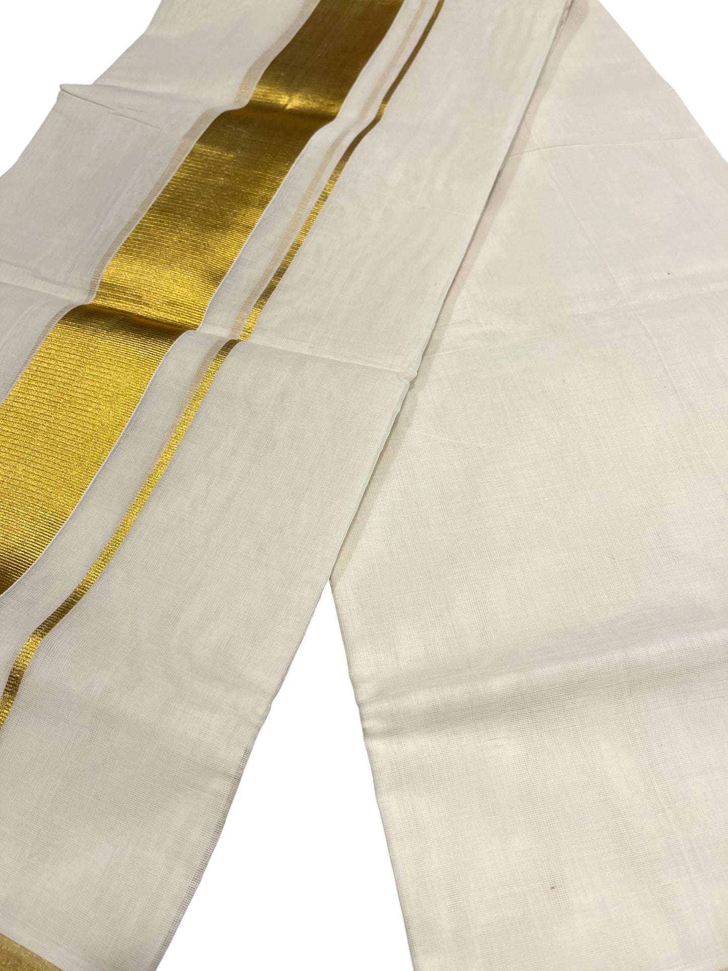 Southloom Premium Handloom Cotton Double Mundu with Gold Kasavu Border