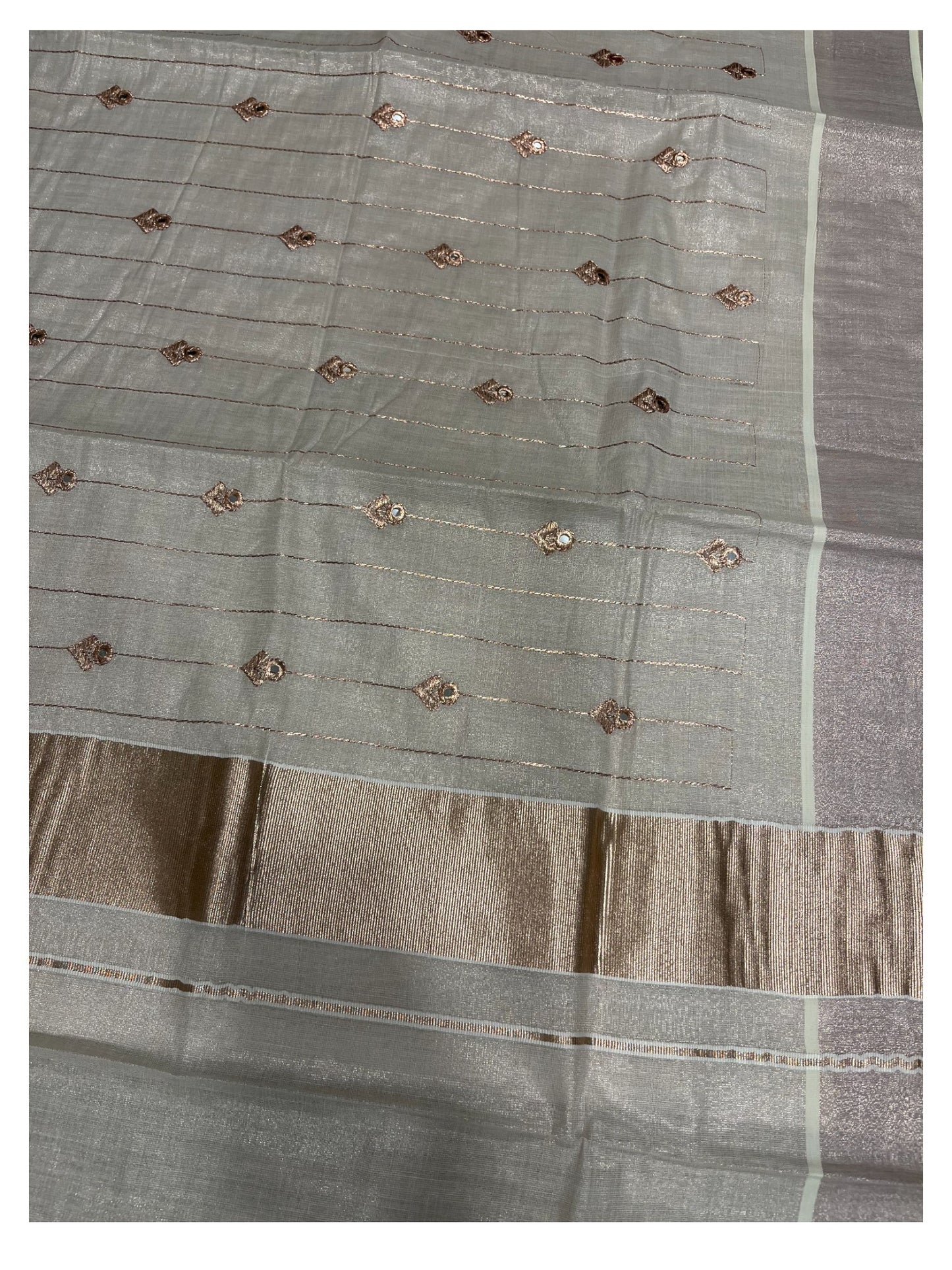 Southloom Antique Gold Tissue Saree with Embroidery Work