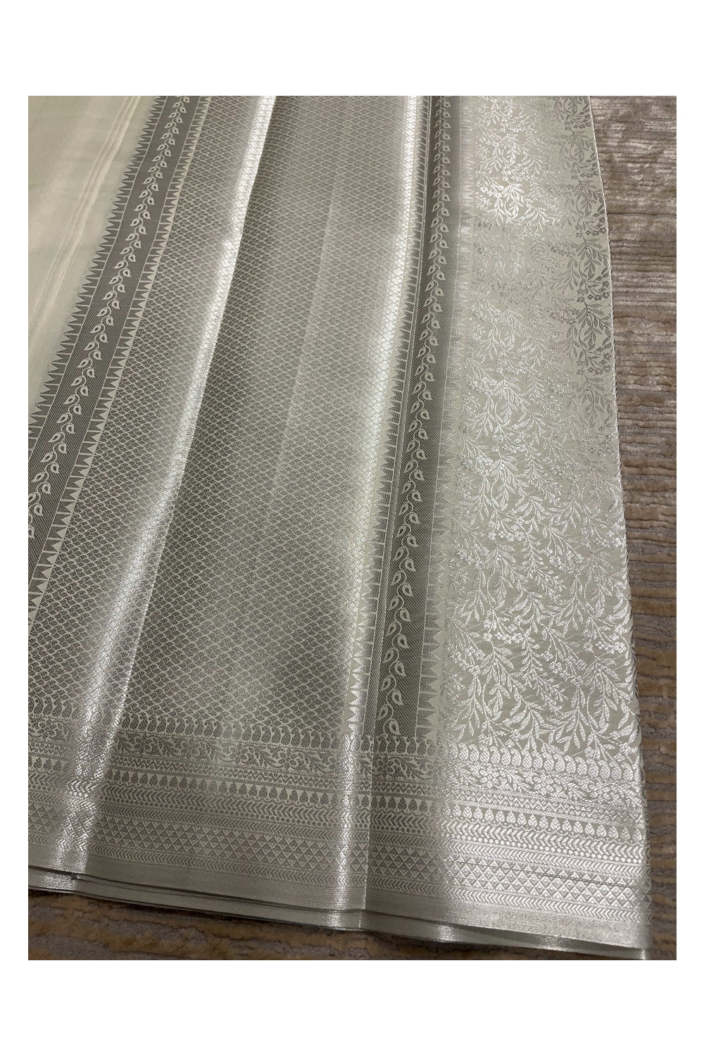 Southloom Banarasi Silver Zari Brocade Work Silk Saree in Off White Pastel Shade