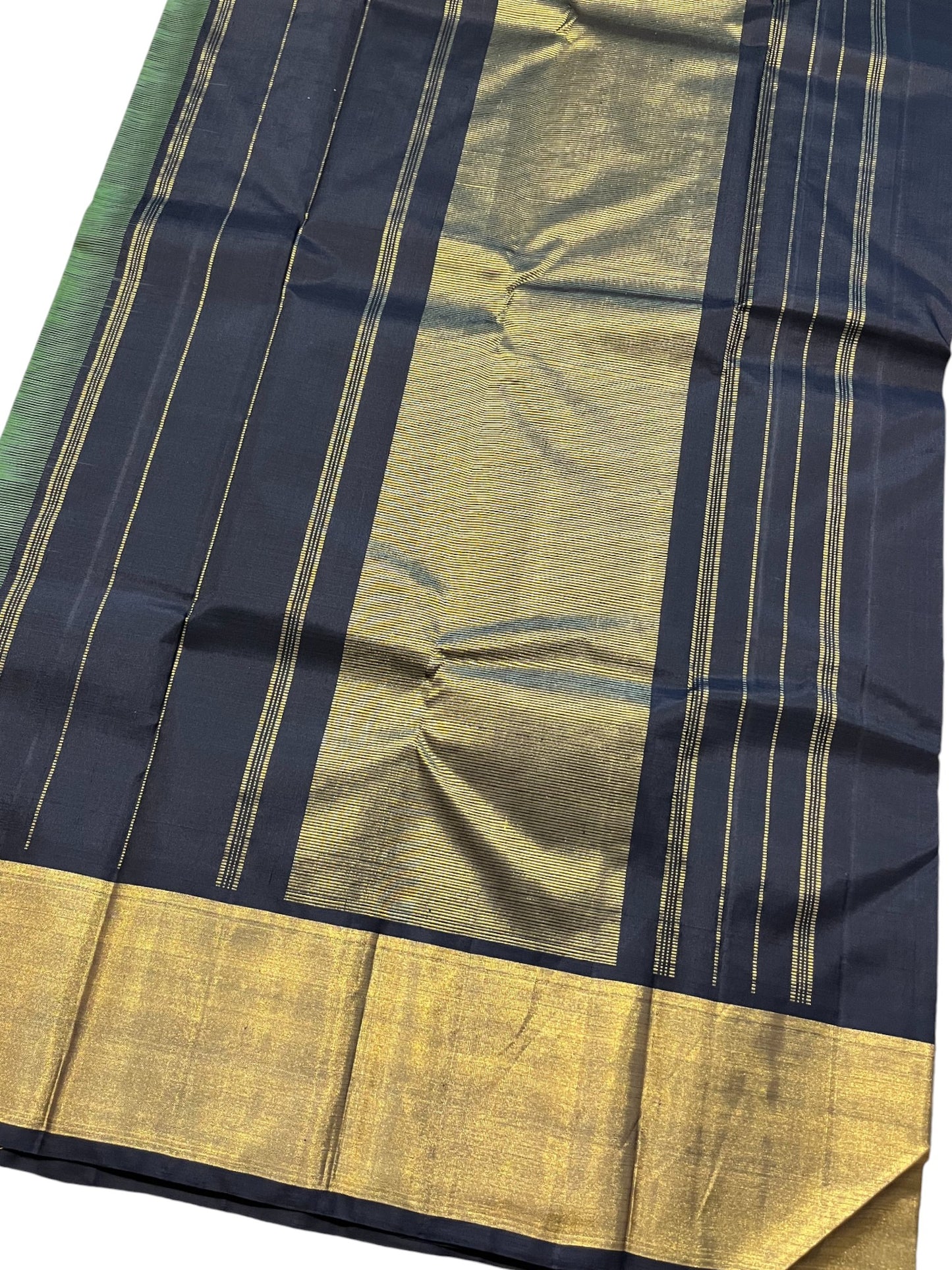 Southloom Premium Bridal Handloom Kanchipuram Silk Saree With Korvai Works (Green)