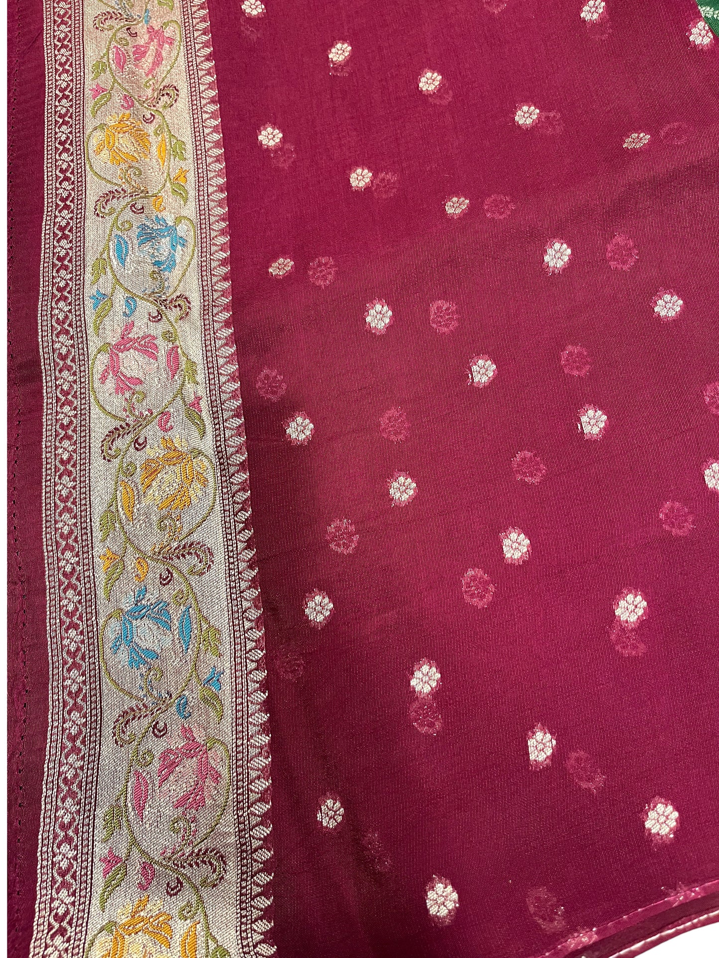 Southloom Banarasi Silk Saree with Woven Work on Body and Borders (Green & Purple)