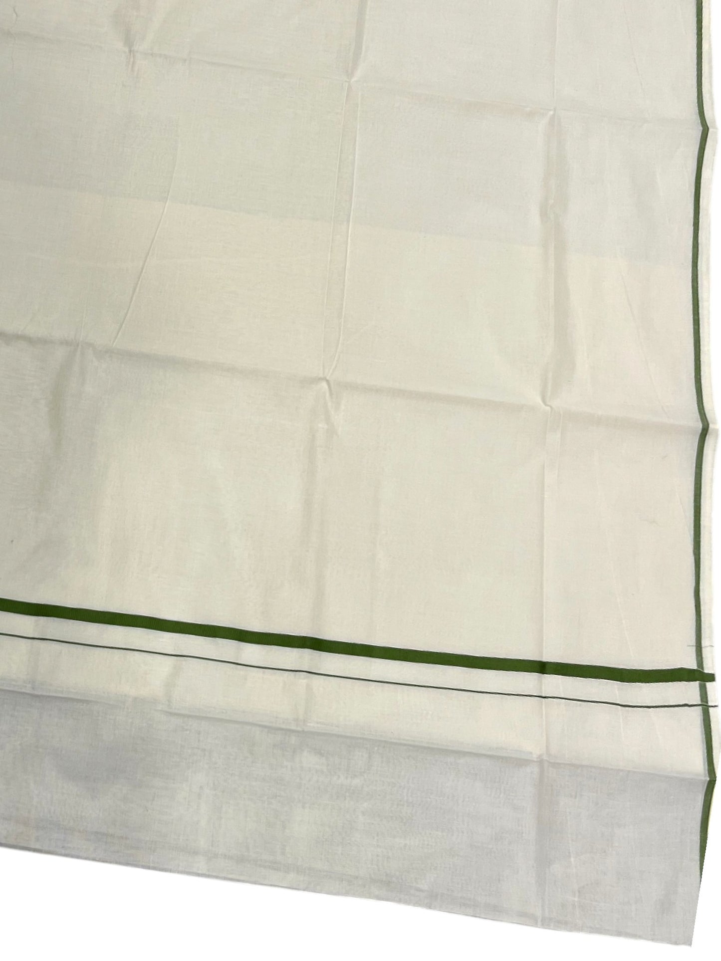 Southloom Kerala Cotton Plain Saree with Olive Green Puliyilakkara Border