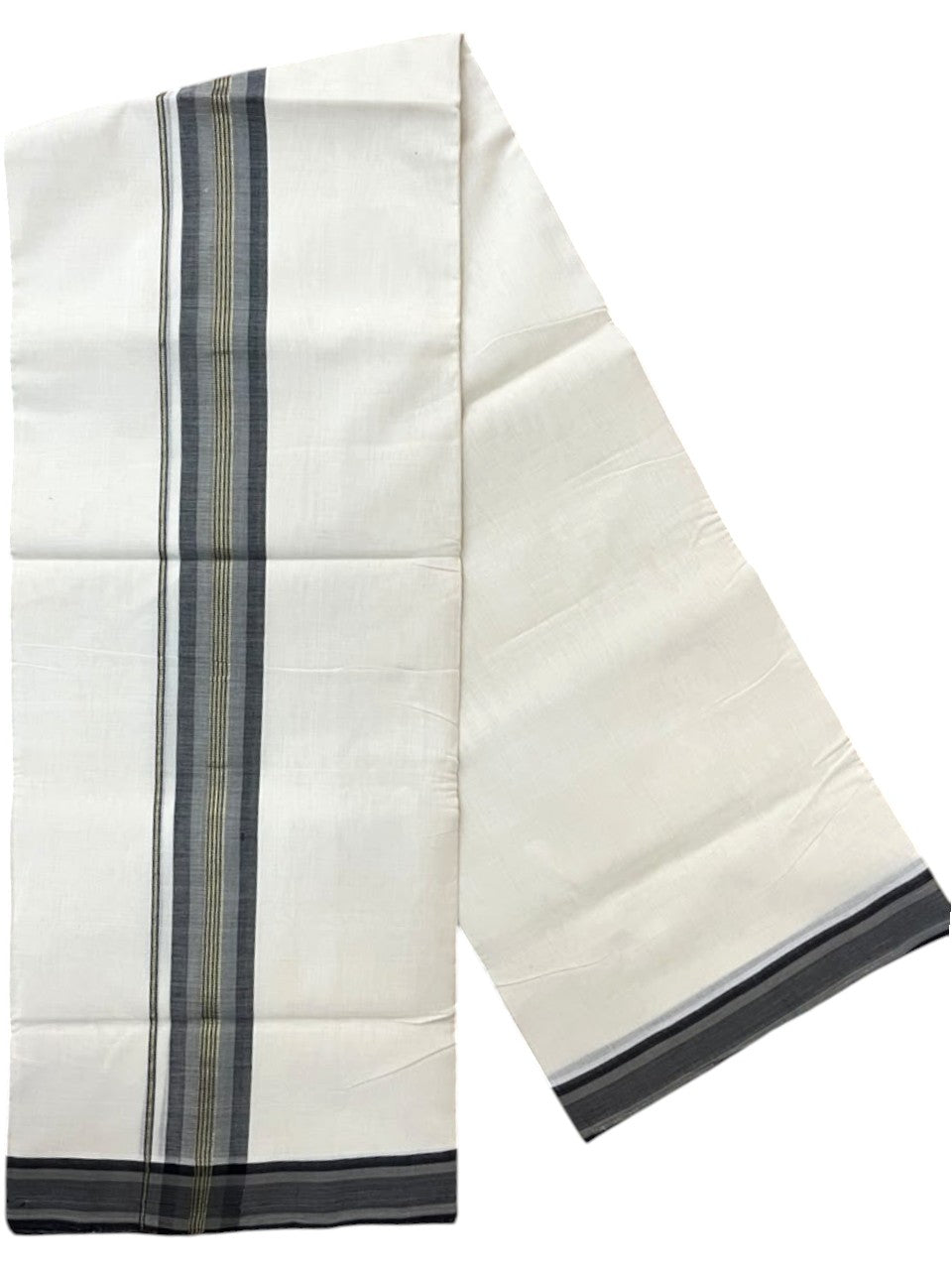 Southloom Balaramapuram Unakkupaavu Premium Handloom Cotton Double Mundu with Gold Kasavu and Gray Border