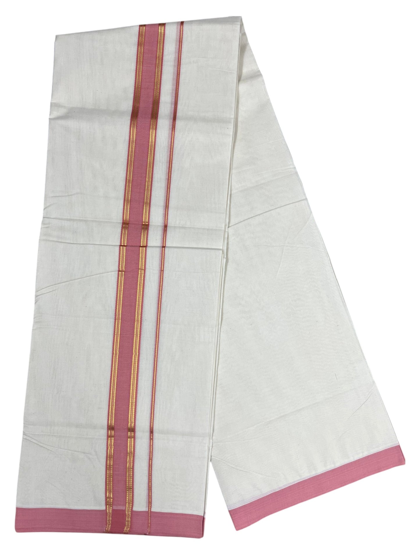 Southloom Pure Cotton Mundu with Gold Lines and Brike Red Border (South Indian Kerala Dhoti)