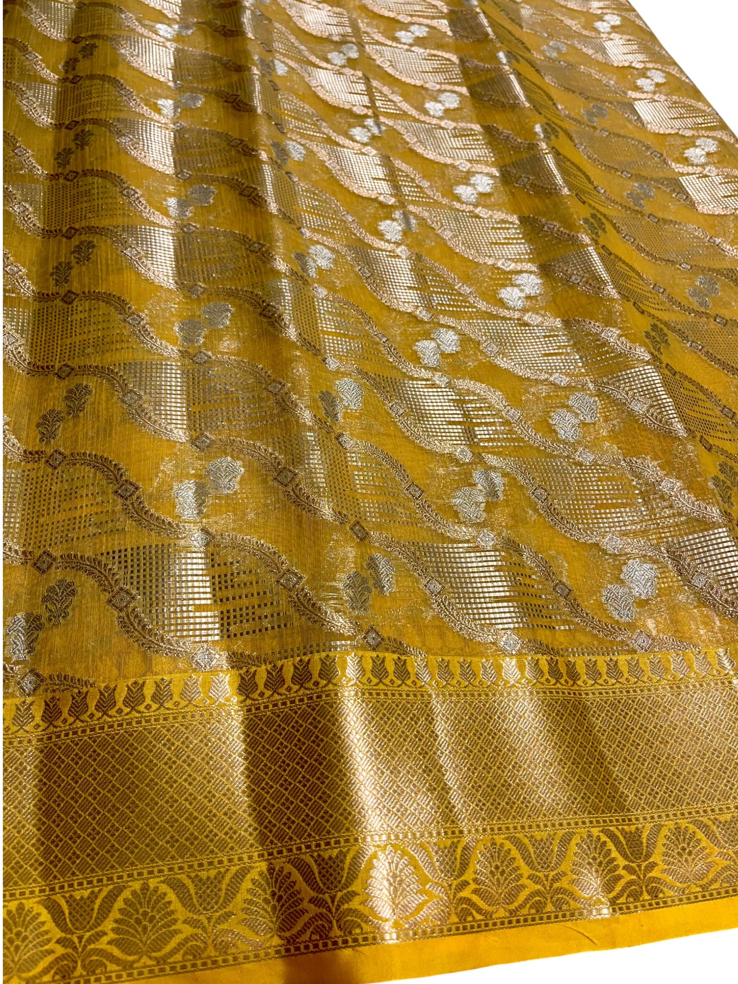 Southloom Tissue Banarasi Silk Saree with Woven Work on Body and Borders (Yellow)