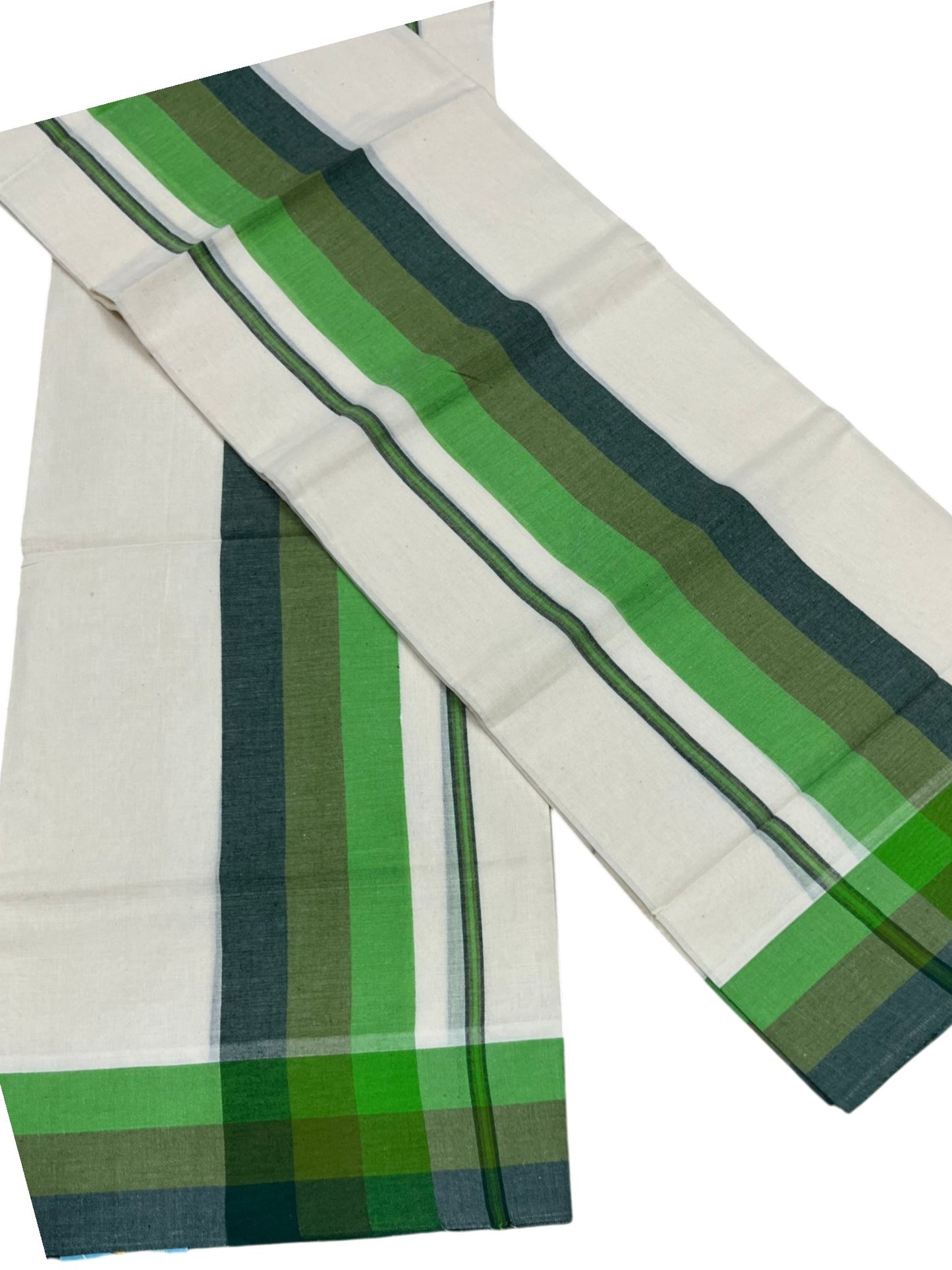Southloom Pure Cotton Kerala Single Mulloth Set Mundu (Mundum Neriyathum) Green Border in 2.50 mtrs SL243