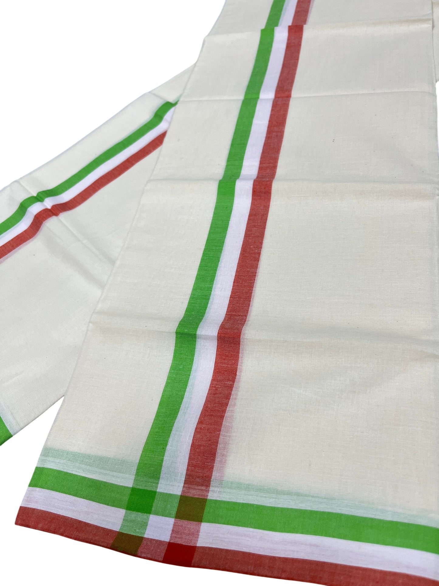 Southloom Kerala Mulloth Cotton Single Mundum Neriyathum with Orange and Green Border