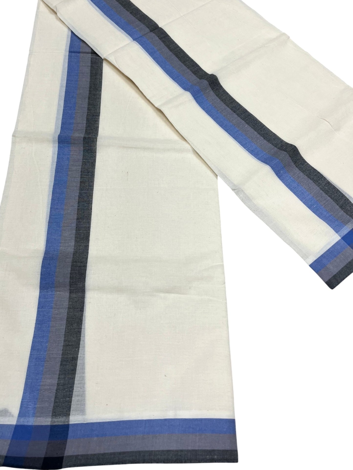 Southloom Pure Cotton Kerala Single Mulloth Set Mundu (Mundum Neriyathum) Blue & Black Border in 2.50 Mtrs SL243