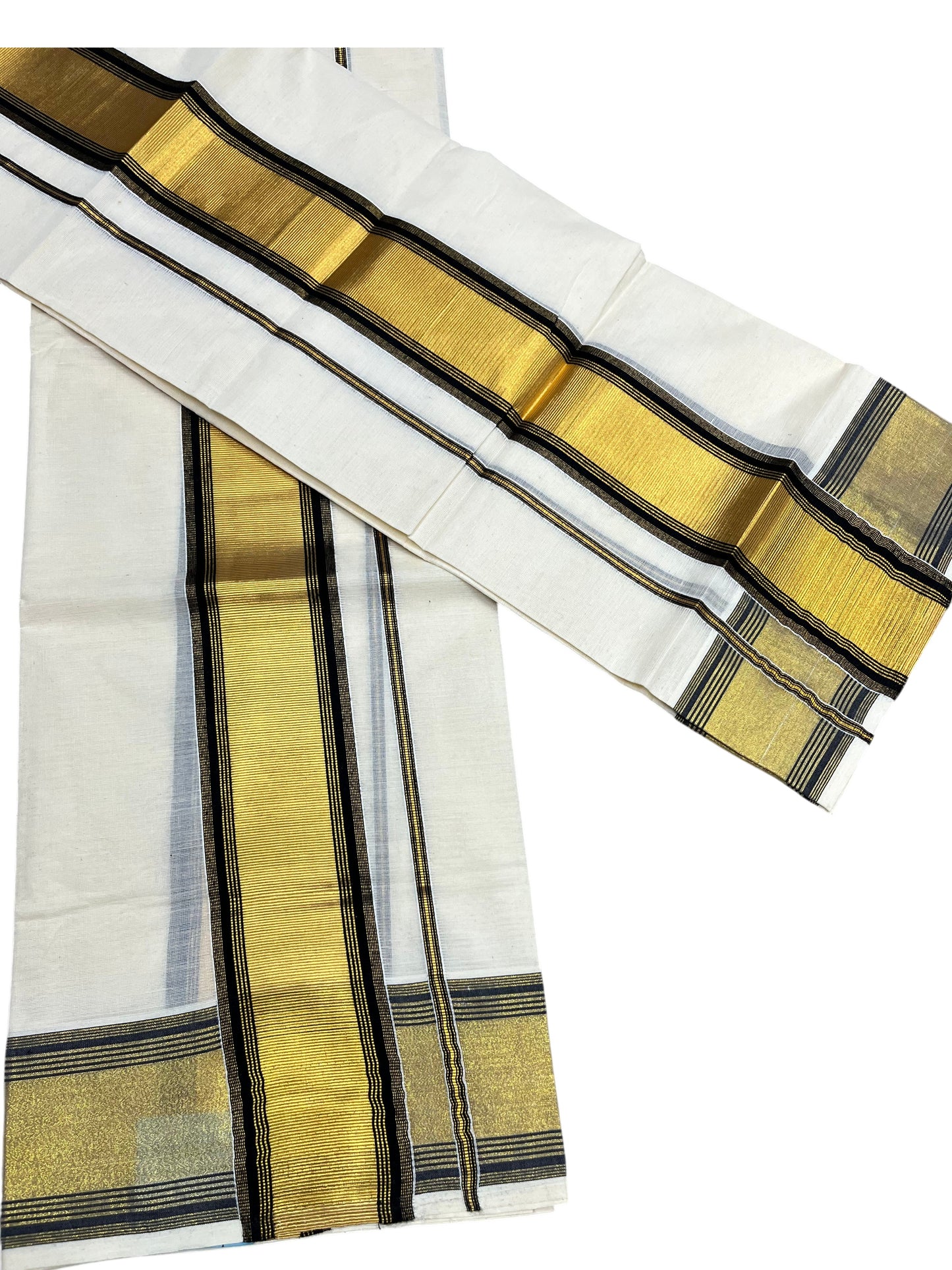 Southloom Pure Cotton Kerala Set Mundu (Mundum Neriyathum) Single with Black and Kasavu Border 2.80 Mtrs SLKK