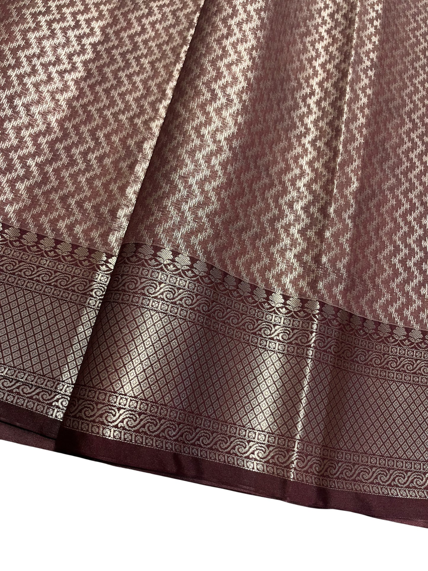 Southloom Tissue Silk Saree with Woven Work on Body and Borders (Peach & Brown)