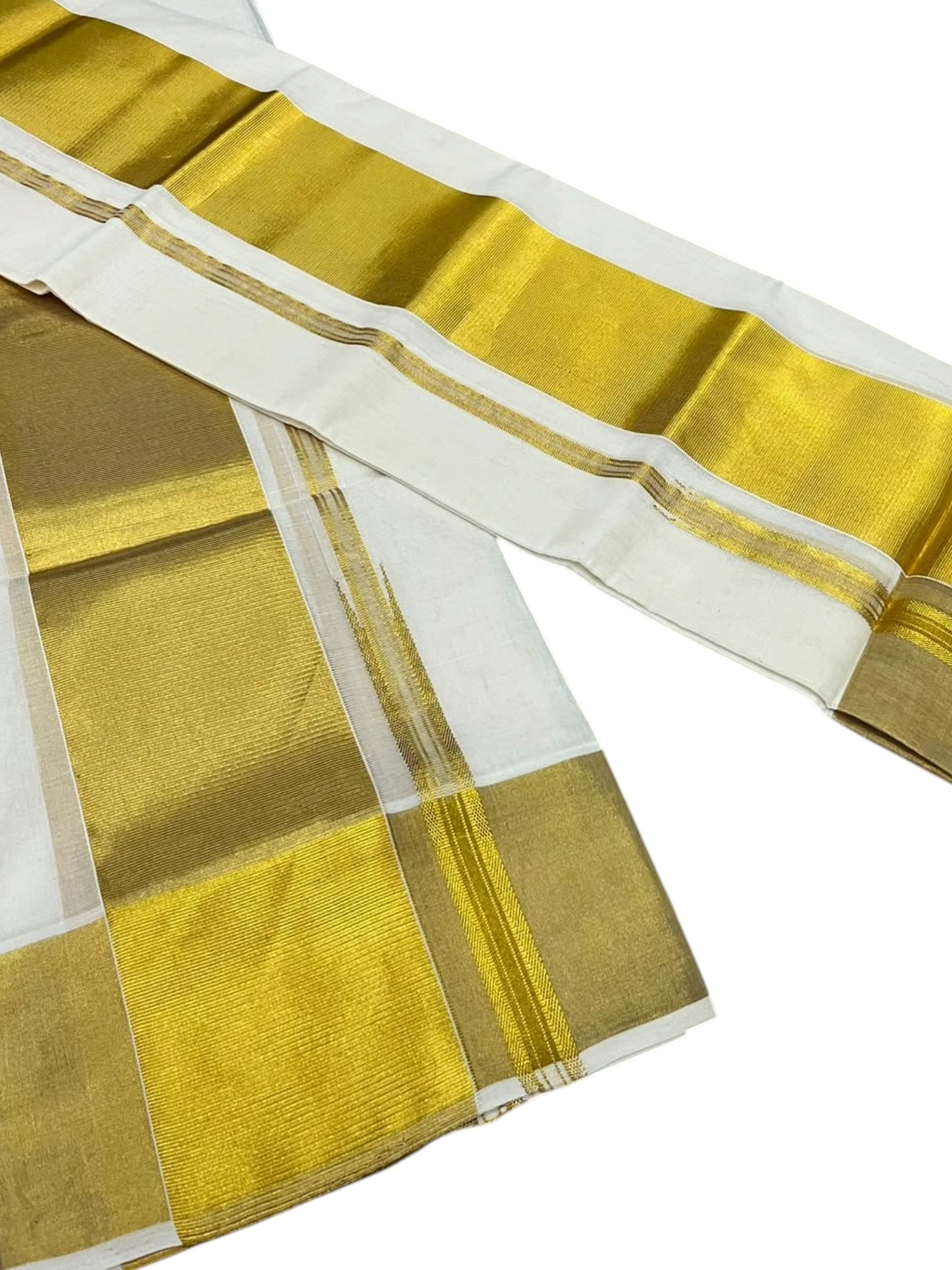 Southloom Premium Cotton Handloom Set Mundu with Chuttikara Kasavu And 4 Inch Golden Border (2.80 Mtr)