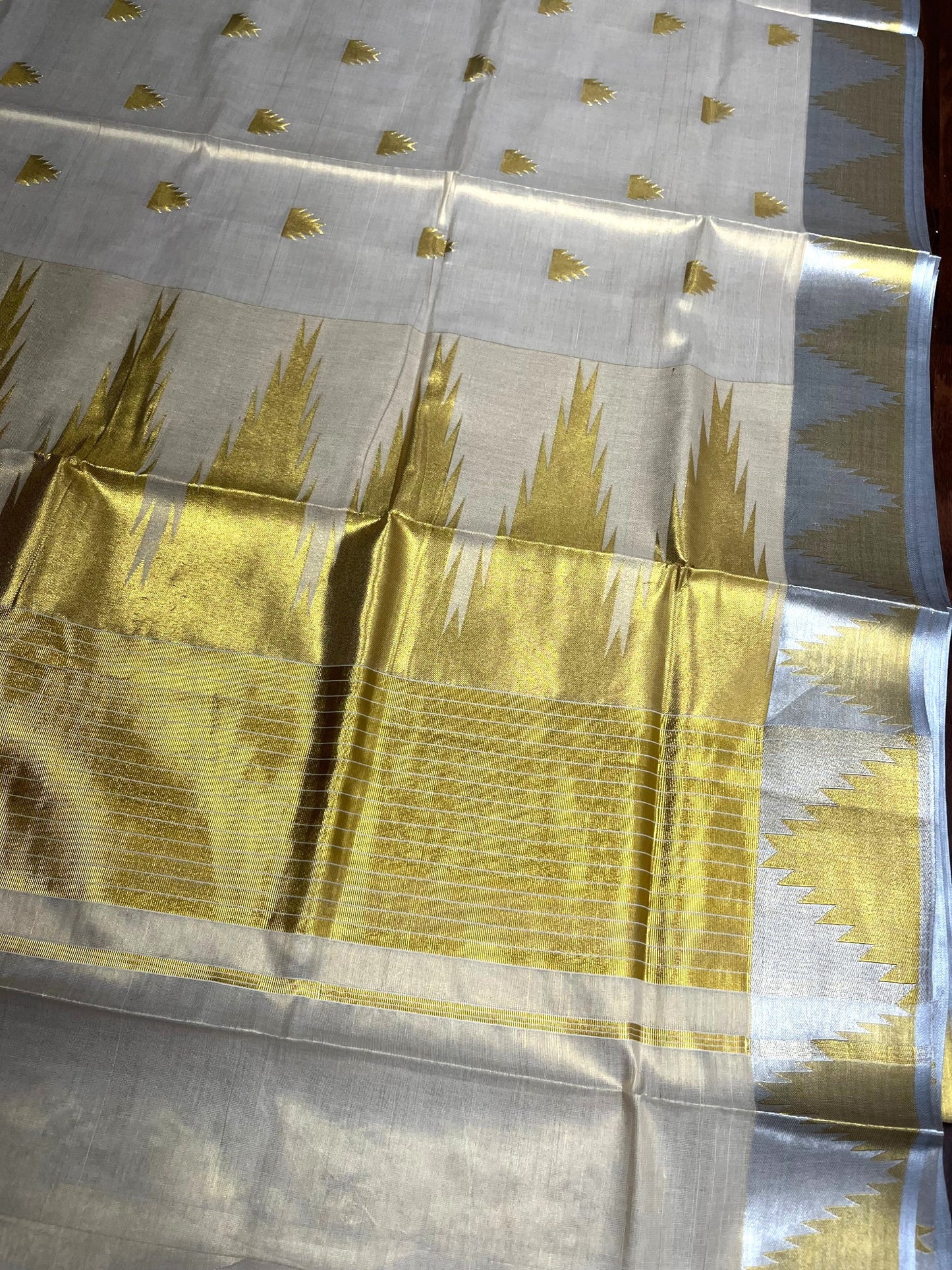 Southloom Kerala Tissue Kasavu Saree with Temple Woven Work on Body and Border