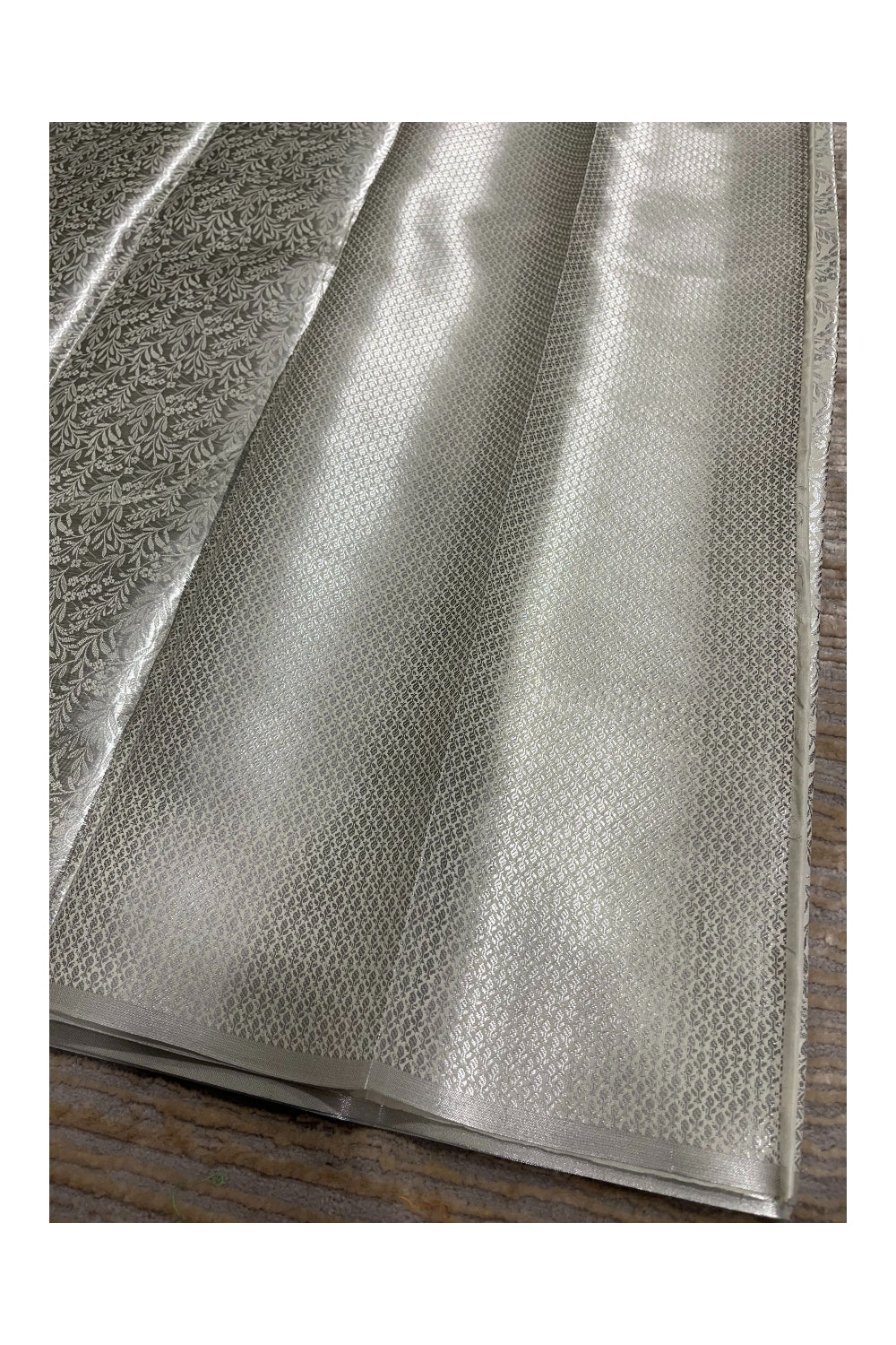 Southloom Banarasi Silver Zari Brocade Work Silk Saree in Off White Pastel Shade