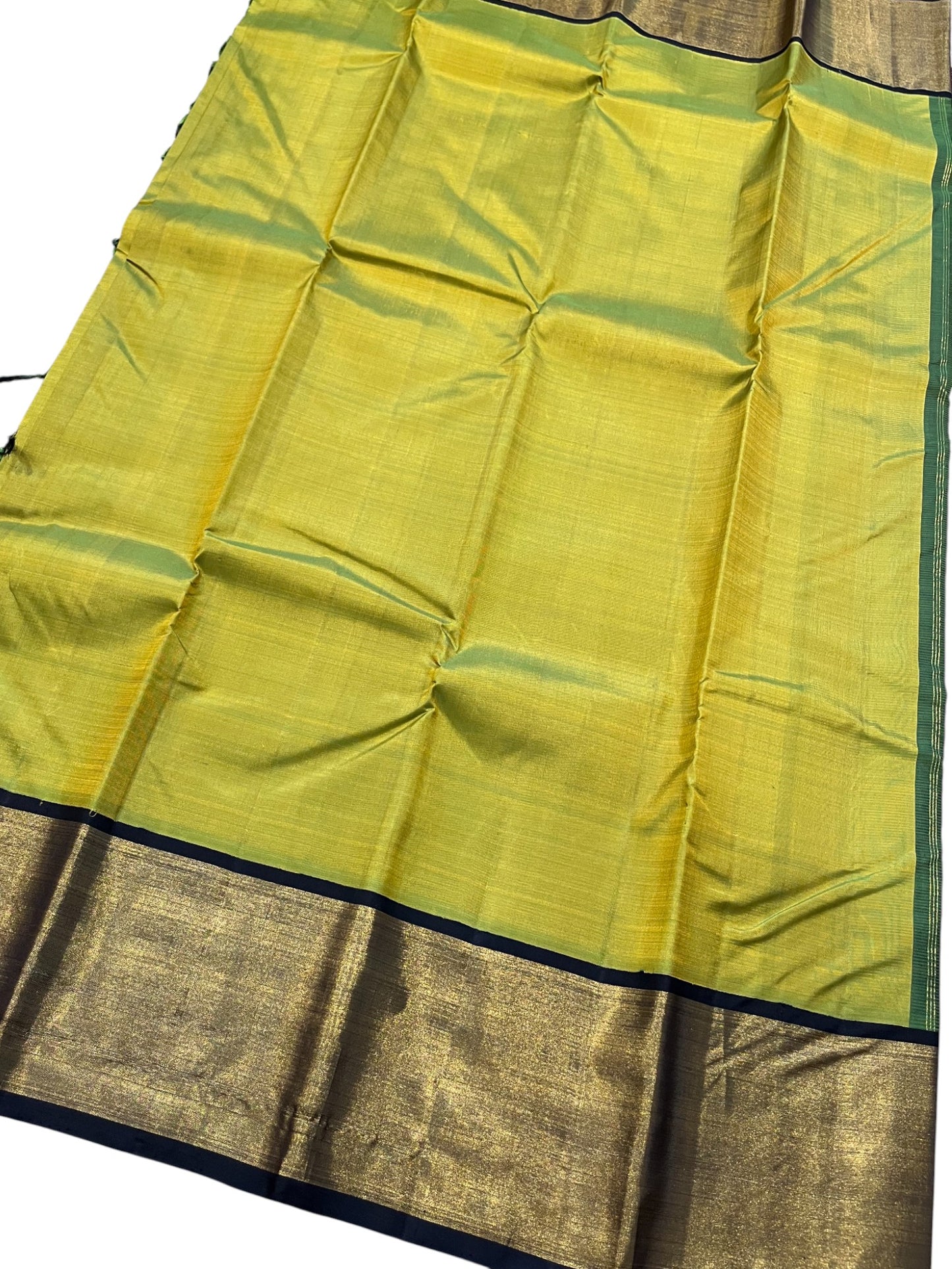 Southloom Premium Bridal Handloom Kanchipuram Silk Saree With Korvai Works (Green)