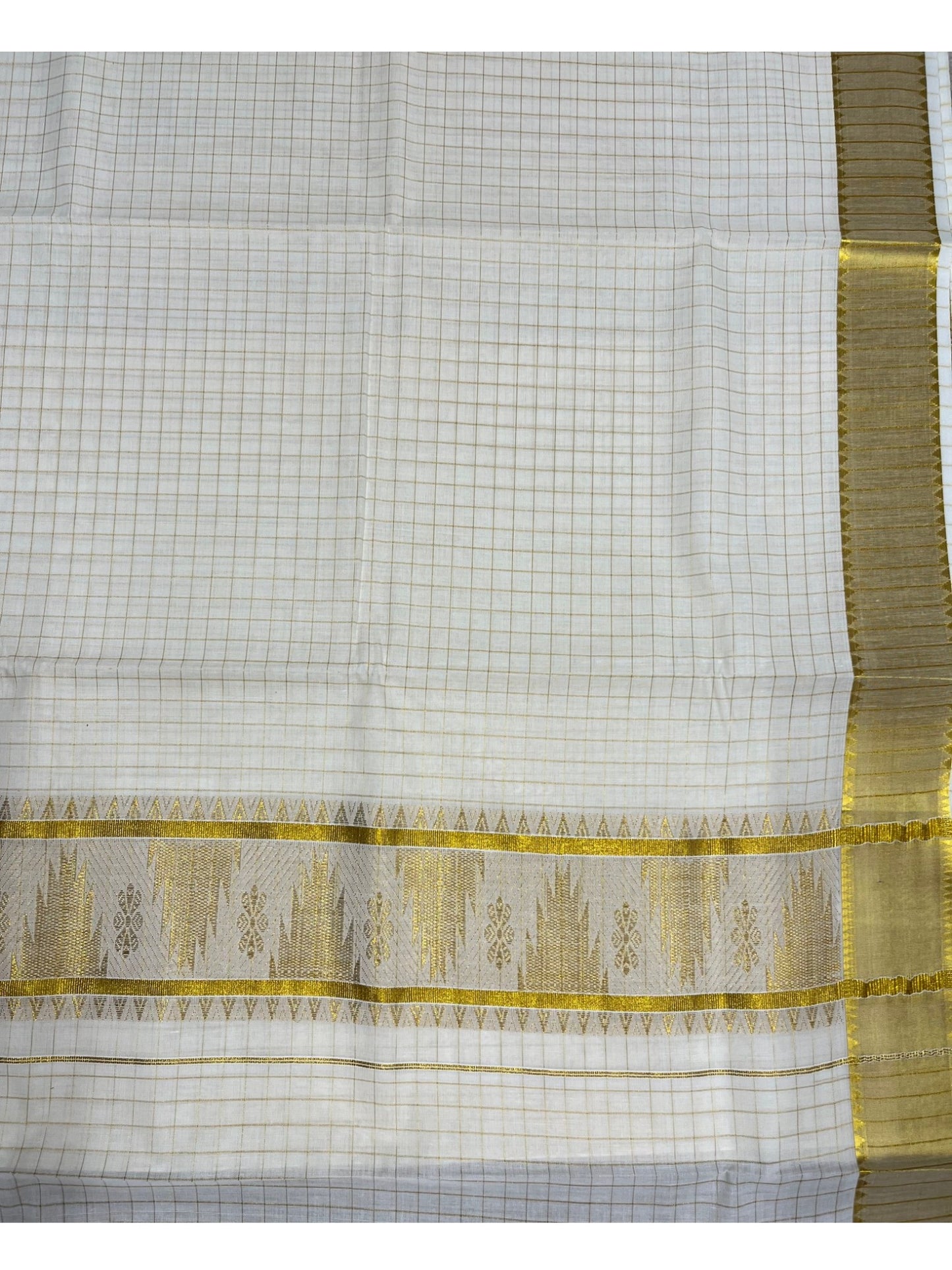 Southloom Pure Cotton Kerala Kasavu Check Saree with Woven Work