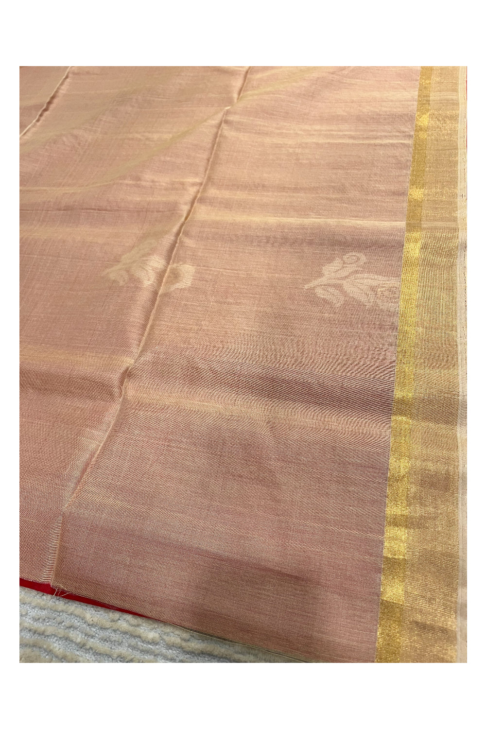 Southloom Pure Handloom Cotton Silk Saree With Handwoven Work Across Body and Blouse in Beige And Red