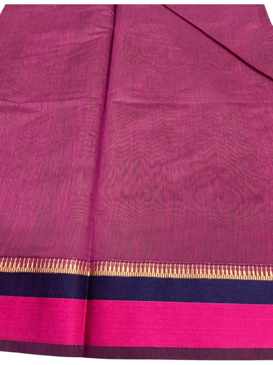 Southloom Maheshwari Cotton Saree With Temple Design on the Body and Borders In Magenta And Blue SL471 (Copy)