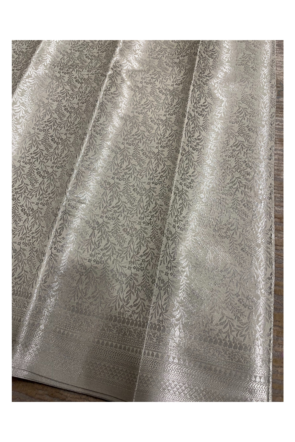 Southloom Banarasi Silver Zari Brocade Work Silk Saree in Off White Pastel Shade